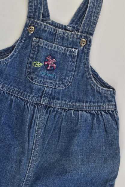 OshKosh Size 0 (6-9 months) Floral Embroidery Denim Overalls