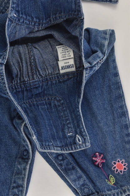 OshKosh Size 0 (6-9 months) Floral Embroidery Denim Overalls