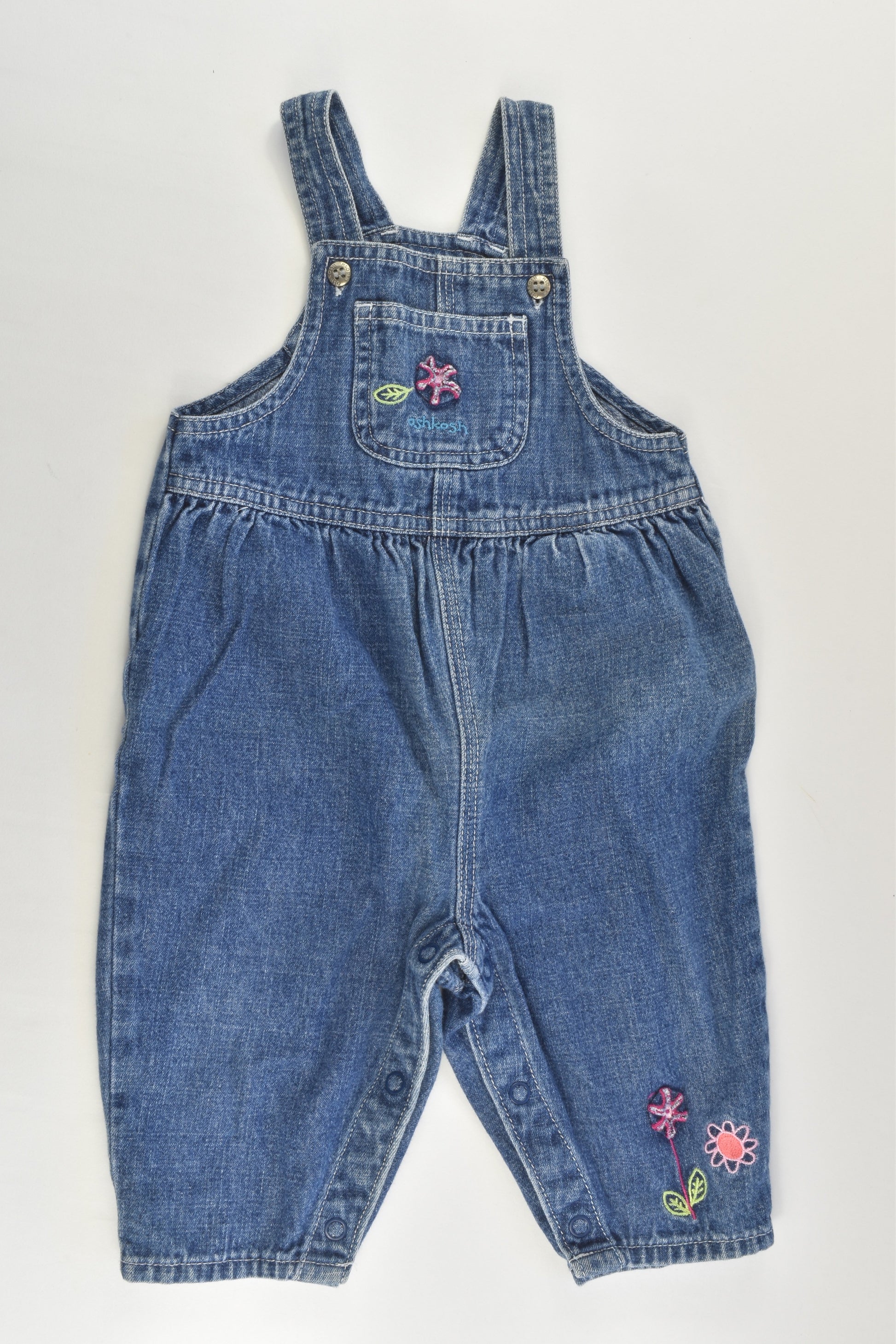 OshKosh Size 0 (6-9 months) Floral Embroidery Denim Overalls