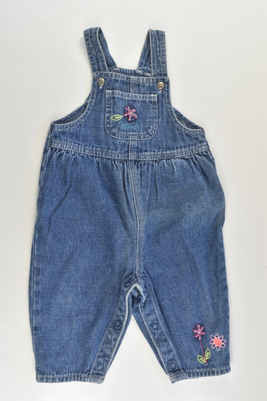 OshKosh Size 0 (6-9 months) Floral Embroidery Denim Overalls