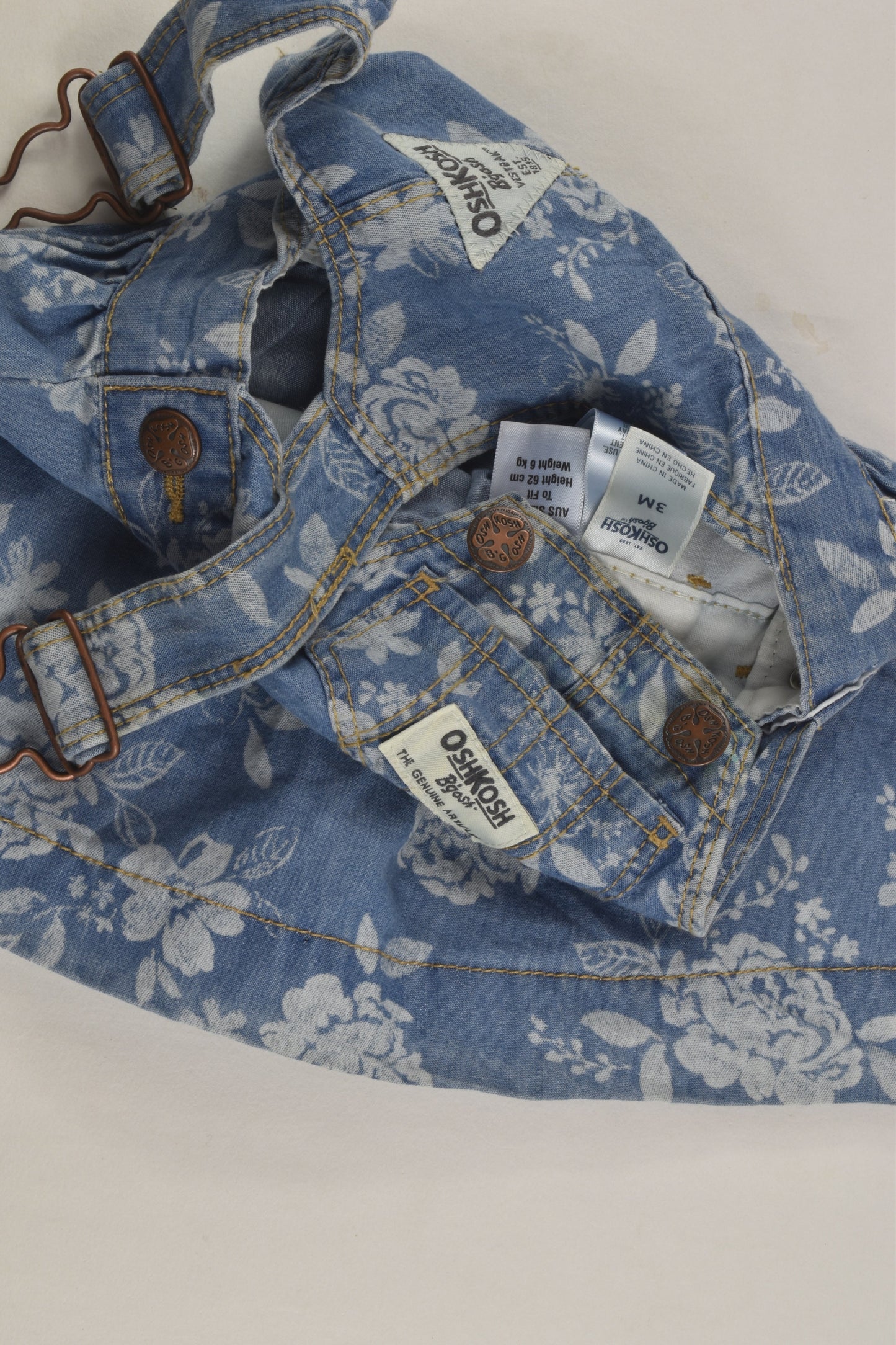 OshKosh Size 000 (3 months) Floral Denim Dress