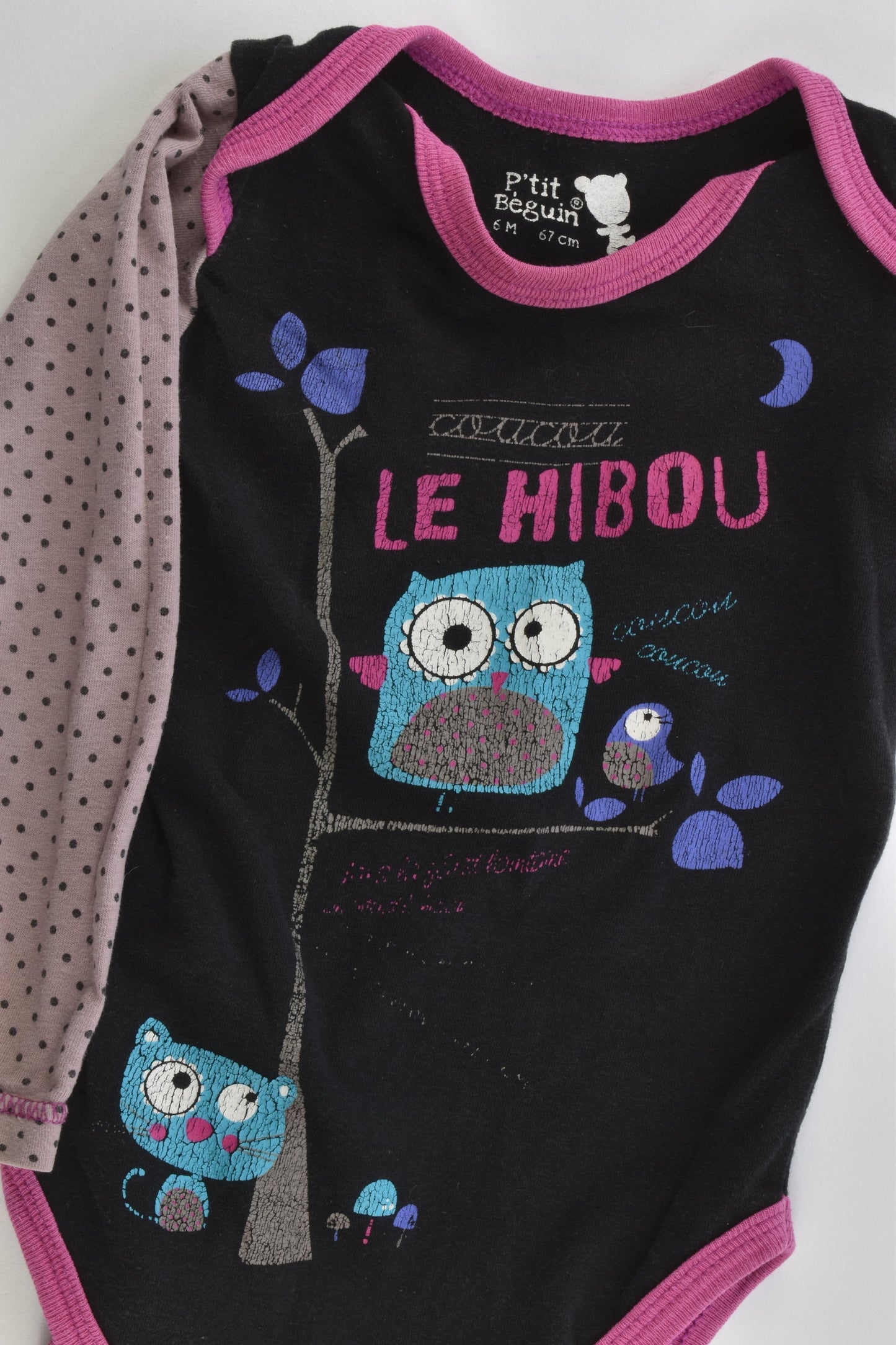 Petit Béguin (France) Size 00 (6 months, 67 cm) Owls Bodysuit