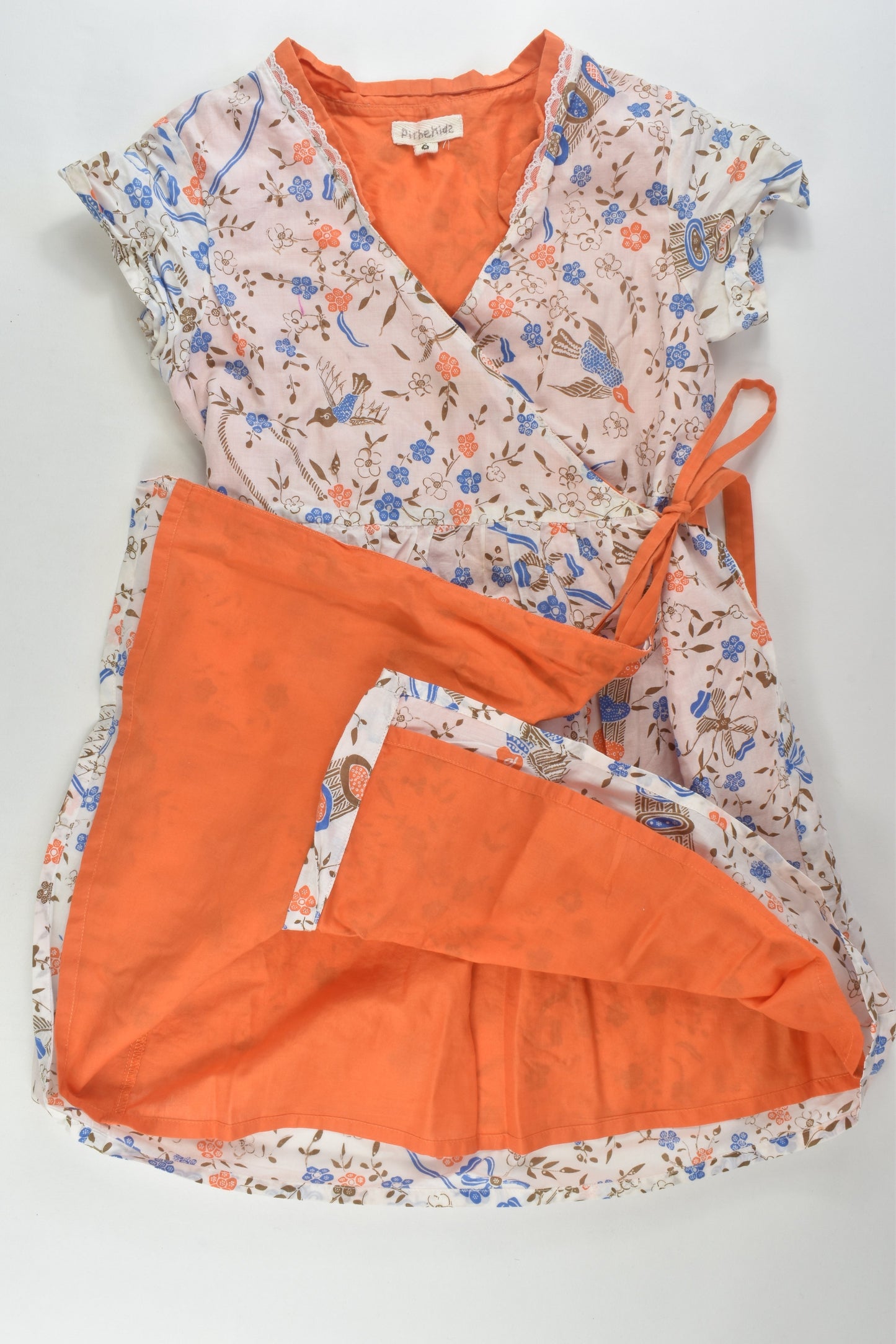 Pithekids Size 6 Lined Wrap Floral Dress