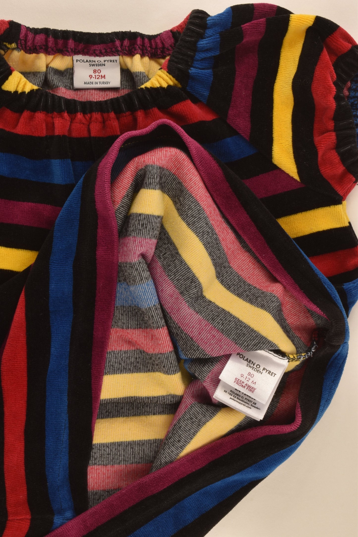 Polarn O. Pyret Size 0 (80 cm) Striped Velour Dress