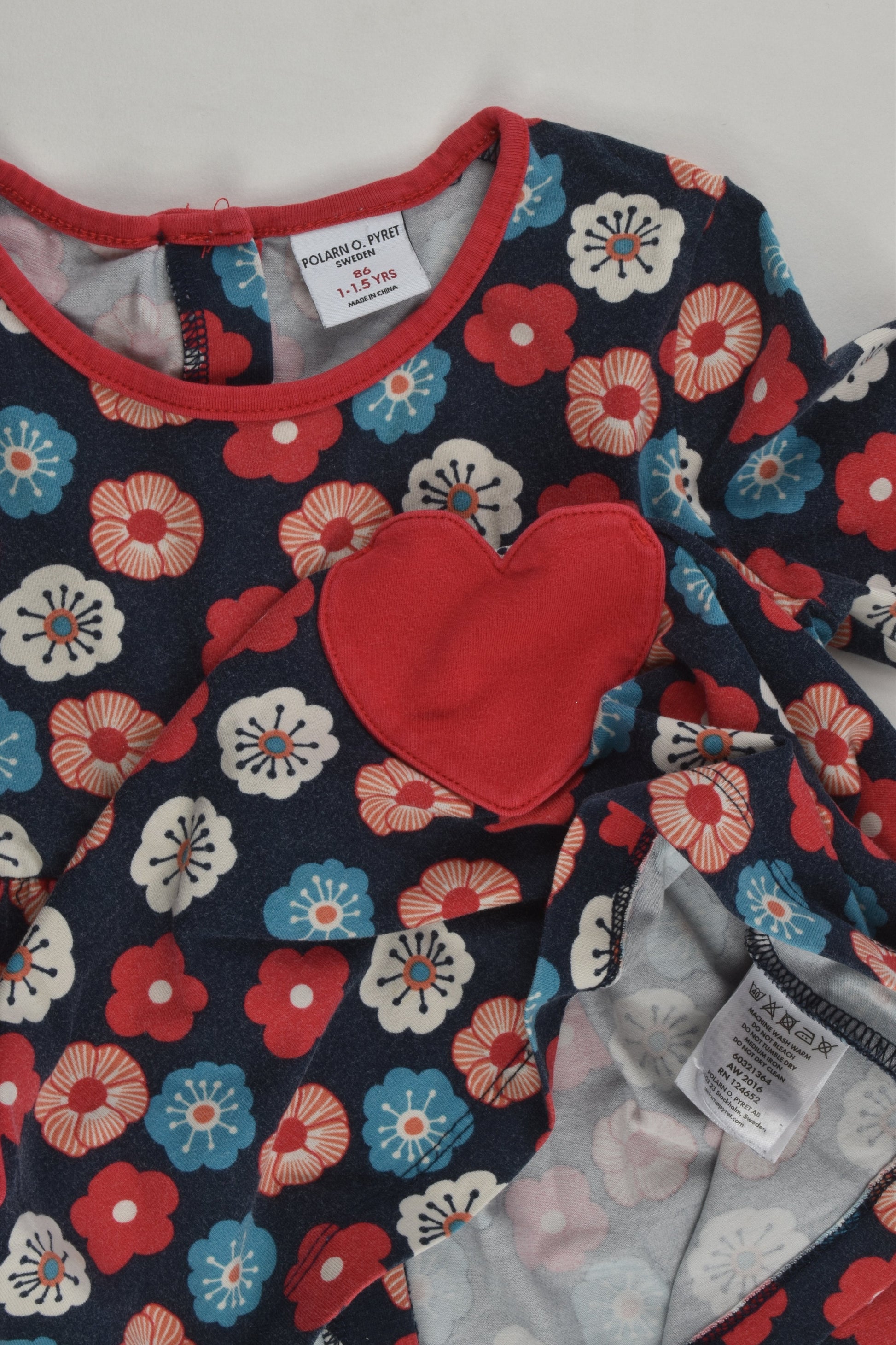 Polarn O. Pyret Size 1 (86 cm) Floral Dress with Love Heart Pockets