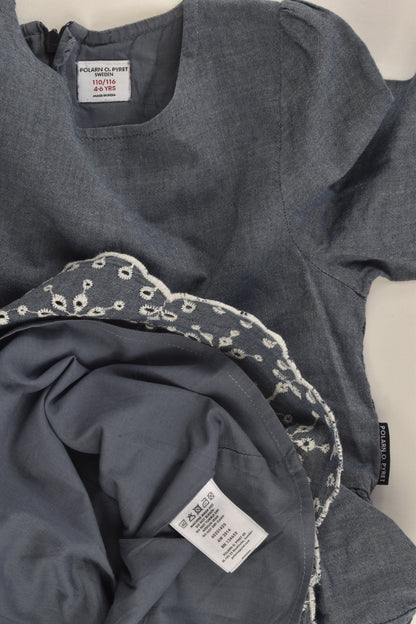 Polarn O. Pyret Size 4-6 Lined Lightweight Denim Dress with Lace Details