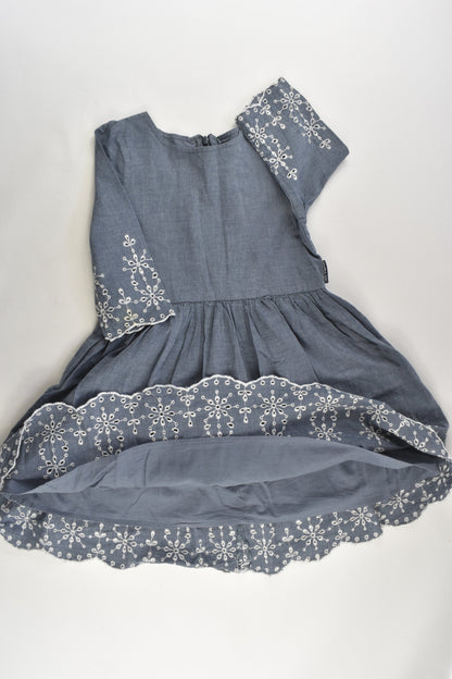 Polarn O. Pyret Size 4-6 Lined Lightweight Denim Dress with Lace Details