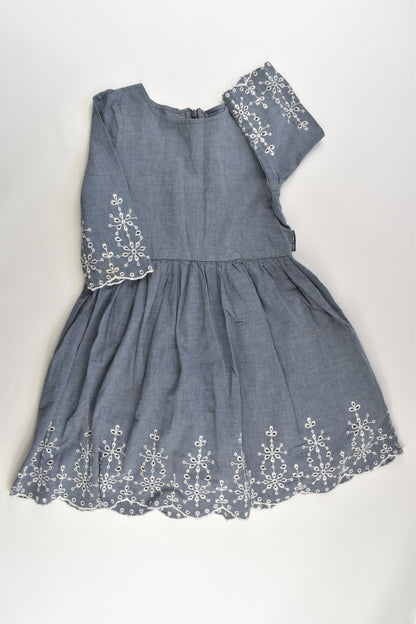 Polarn O. Pyret Size 4-6 Lined Lightweight Denim Dress with Lace Details