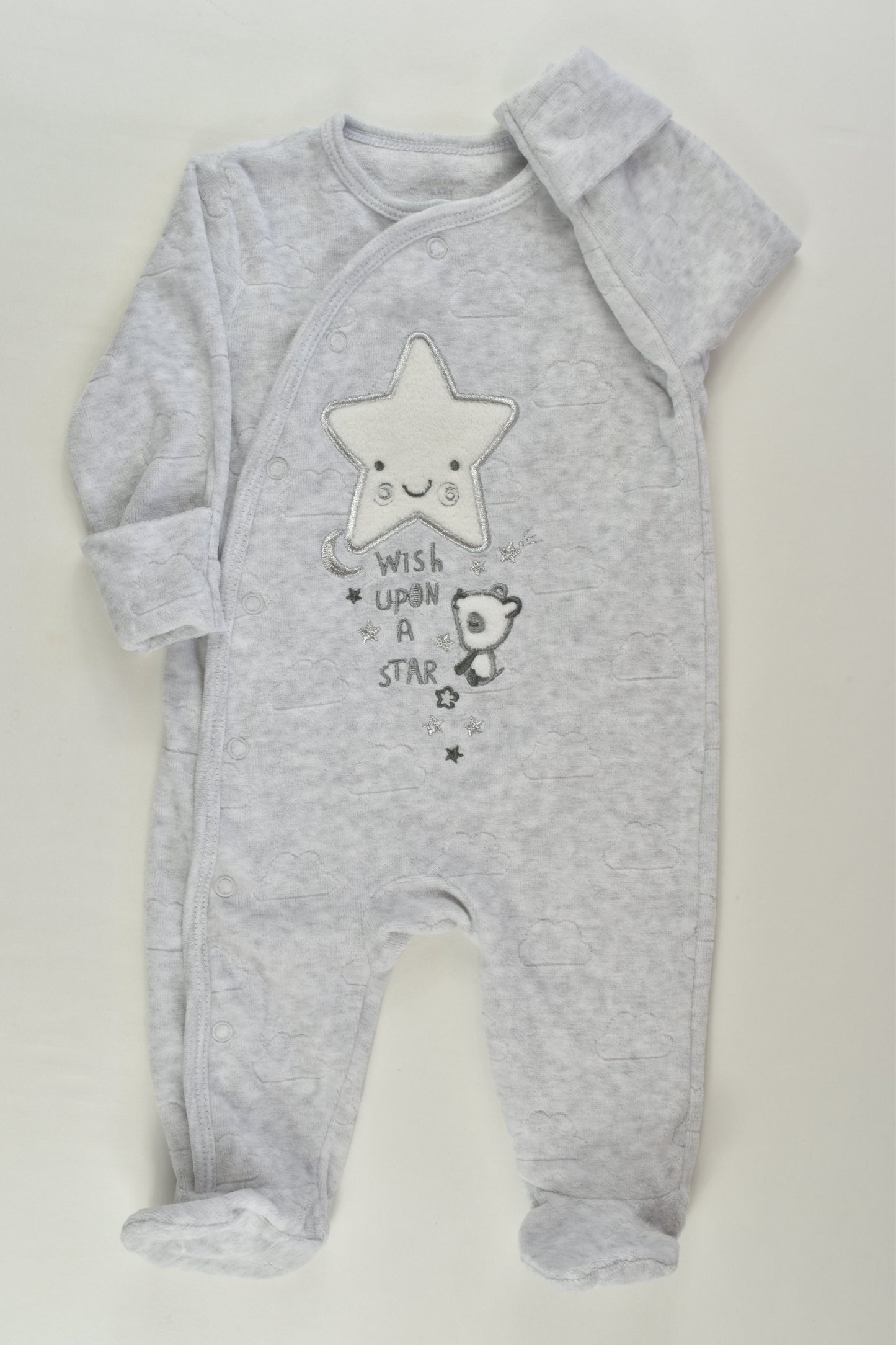 Primark Size 000 (62 cm) 'Wish Upon A Star' Footed Velour Romper