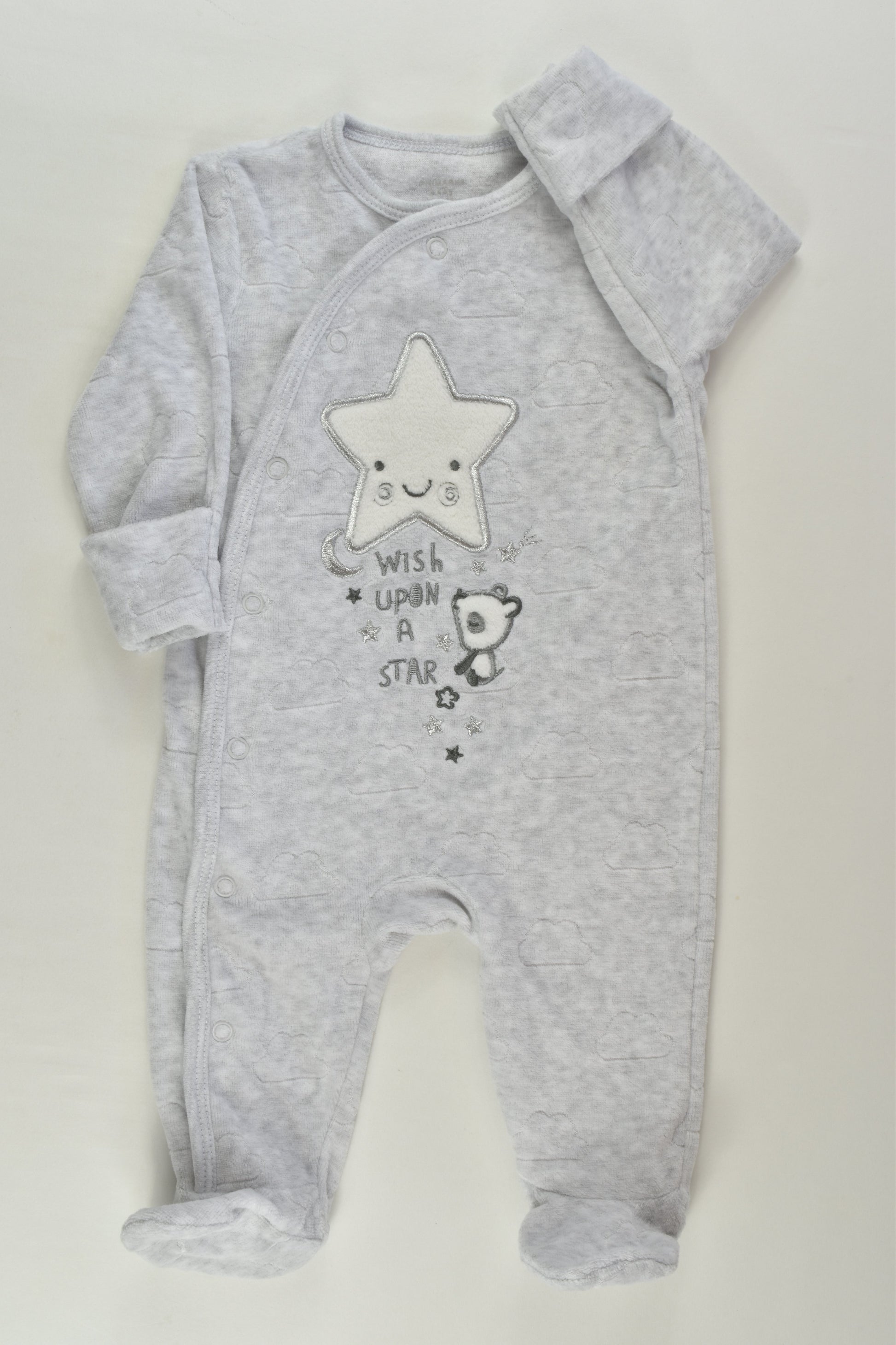 Primark Size 000 (62 cm) 'Wish Upon A Star' Footed Velour Romper