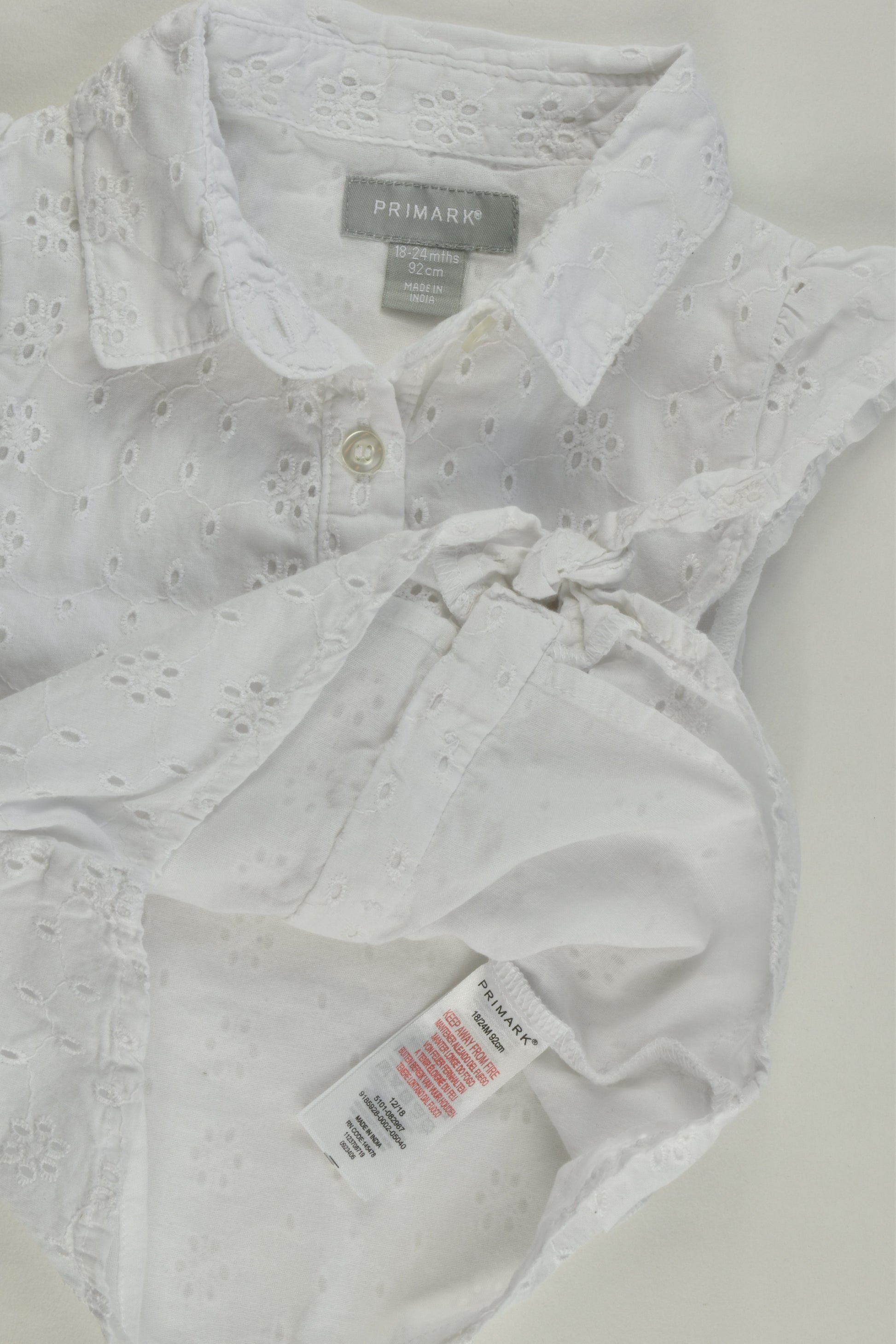 Primark Size 2 (92 cm) Lined Lace Tie-Front Shirt