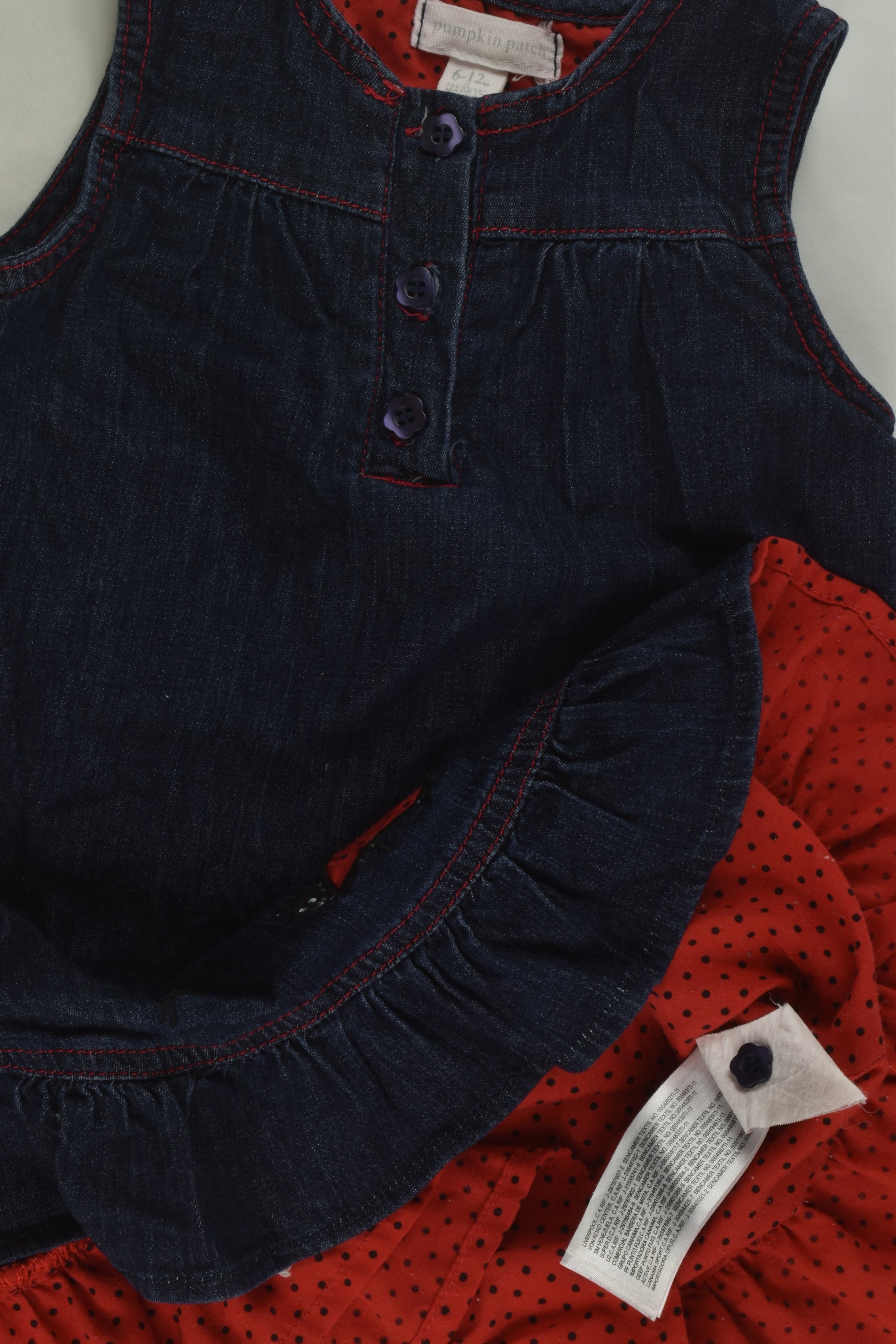 Pumpkin Patch Size 0 (6-12 months) Lined Ladybug Denim Dress