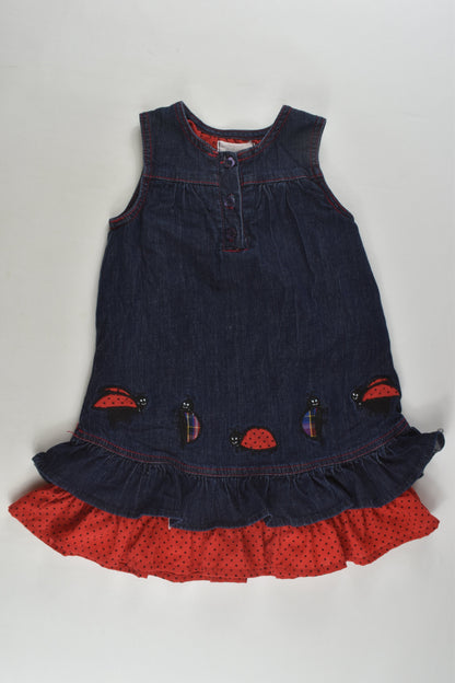 Pumpkin Patch Size 0 (6-12 months) Lined Ladybug Denim Dress