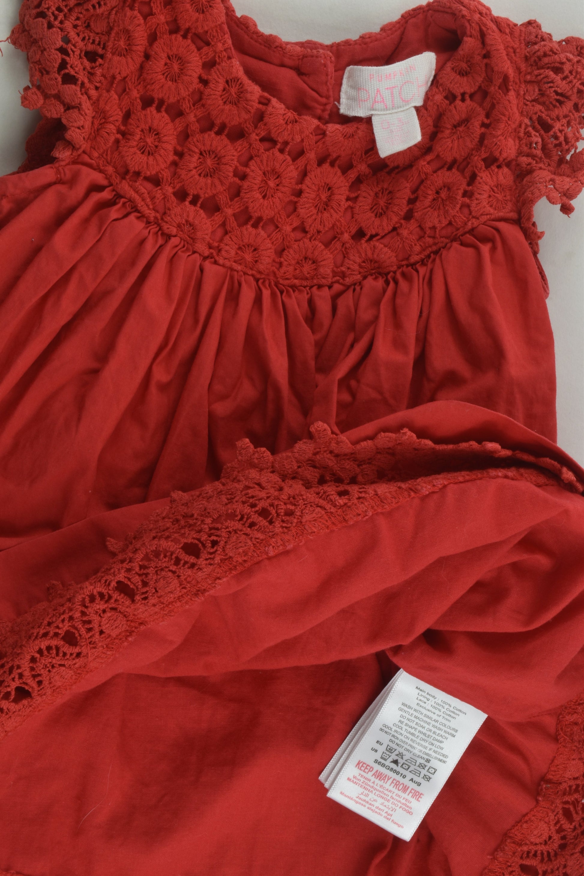 Pumpkin Patch Size 000 Lined Lace Detail Dress