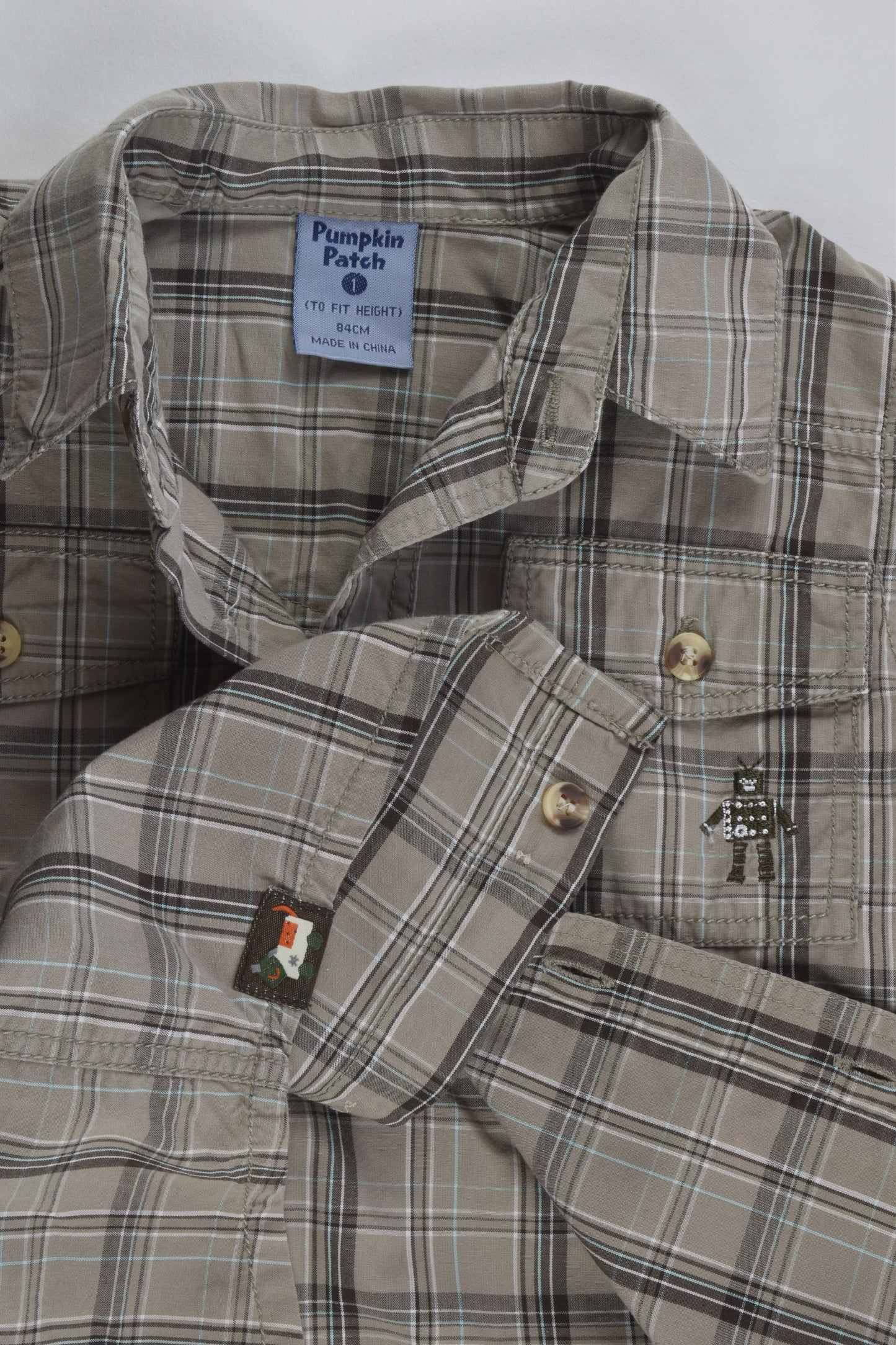 Pumpkin Patch Size 1 Checked Robot Shirt