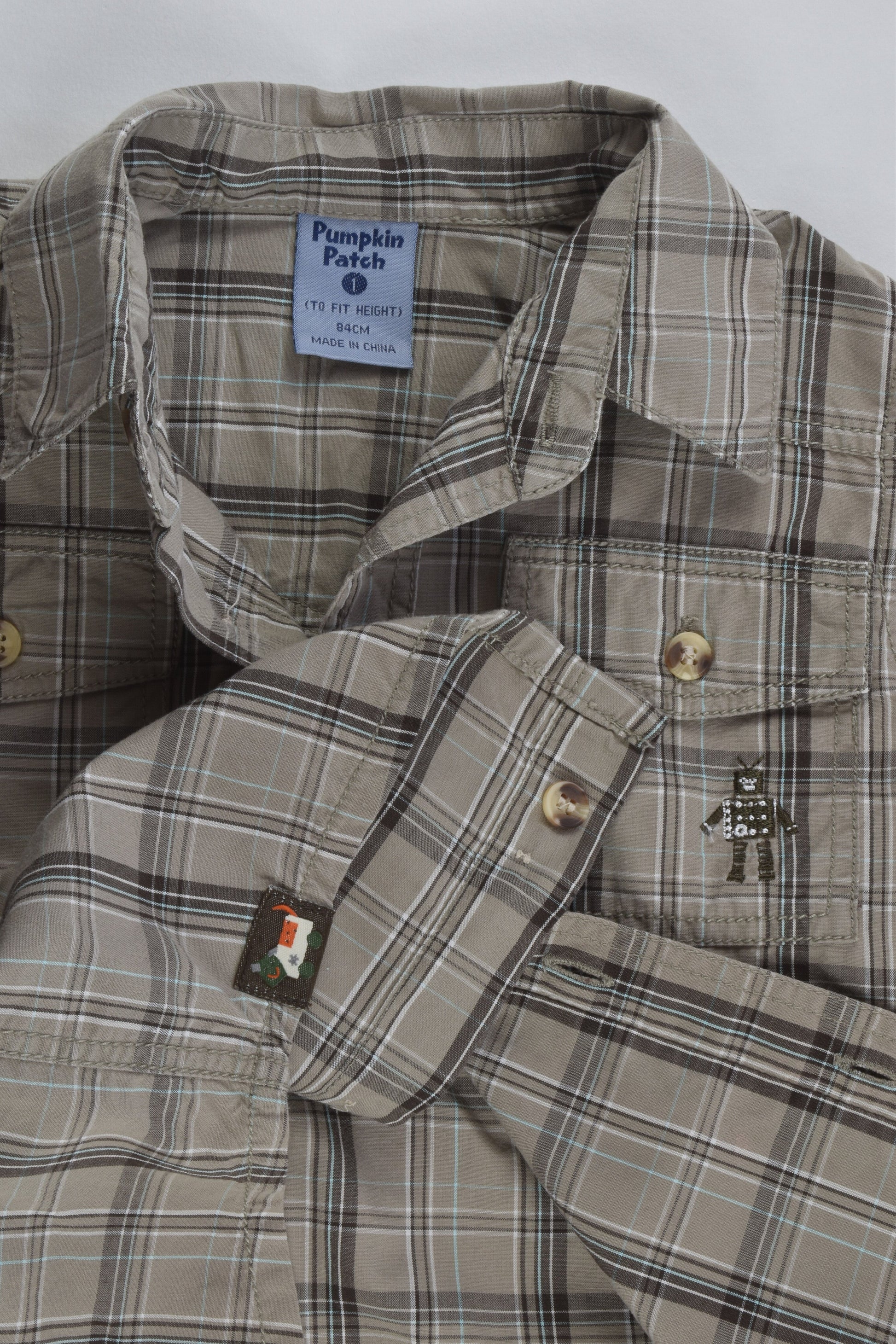 Pumpkin Patch Size 1 Checked Robot Shirt