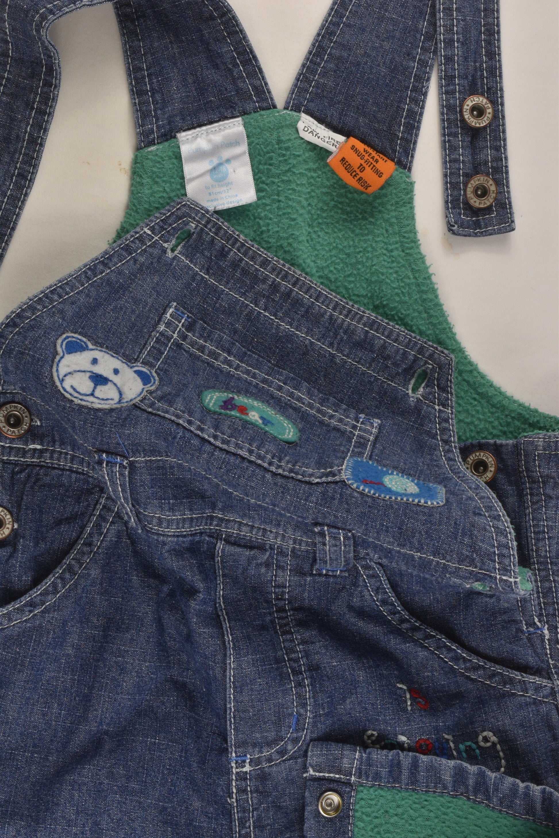 Pumpkin Patch Size 1 Fleece Lined Denim Overalls