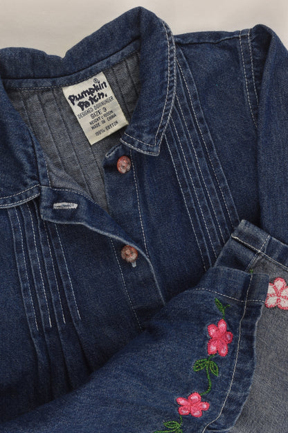 Pumpkin Patch Size 3 Denim Blouse with Floral Embroidery