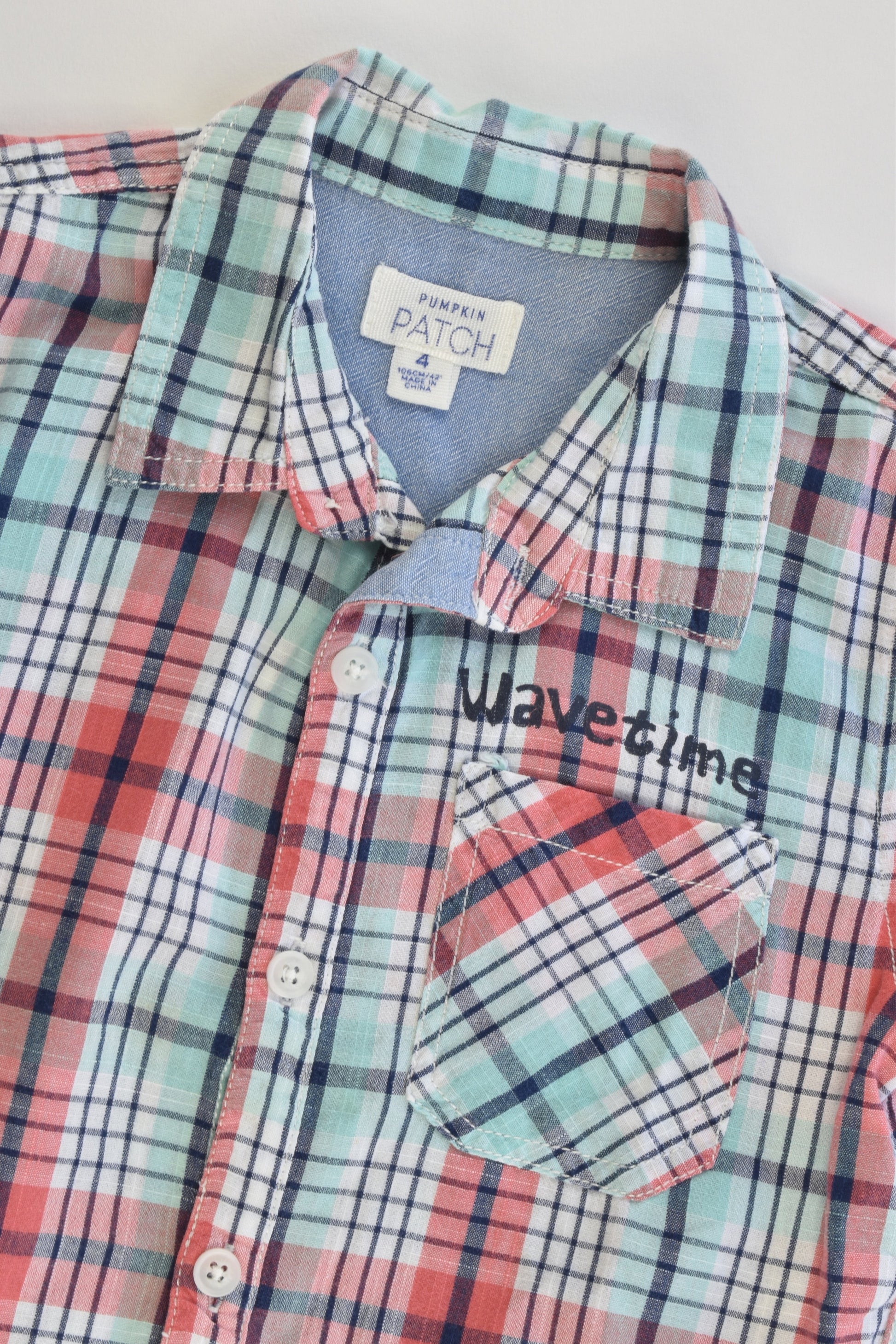Pumpkin Patch Size 4 'Wave Time' Checked Collared Shirt