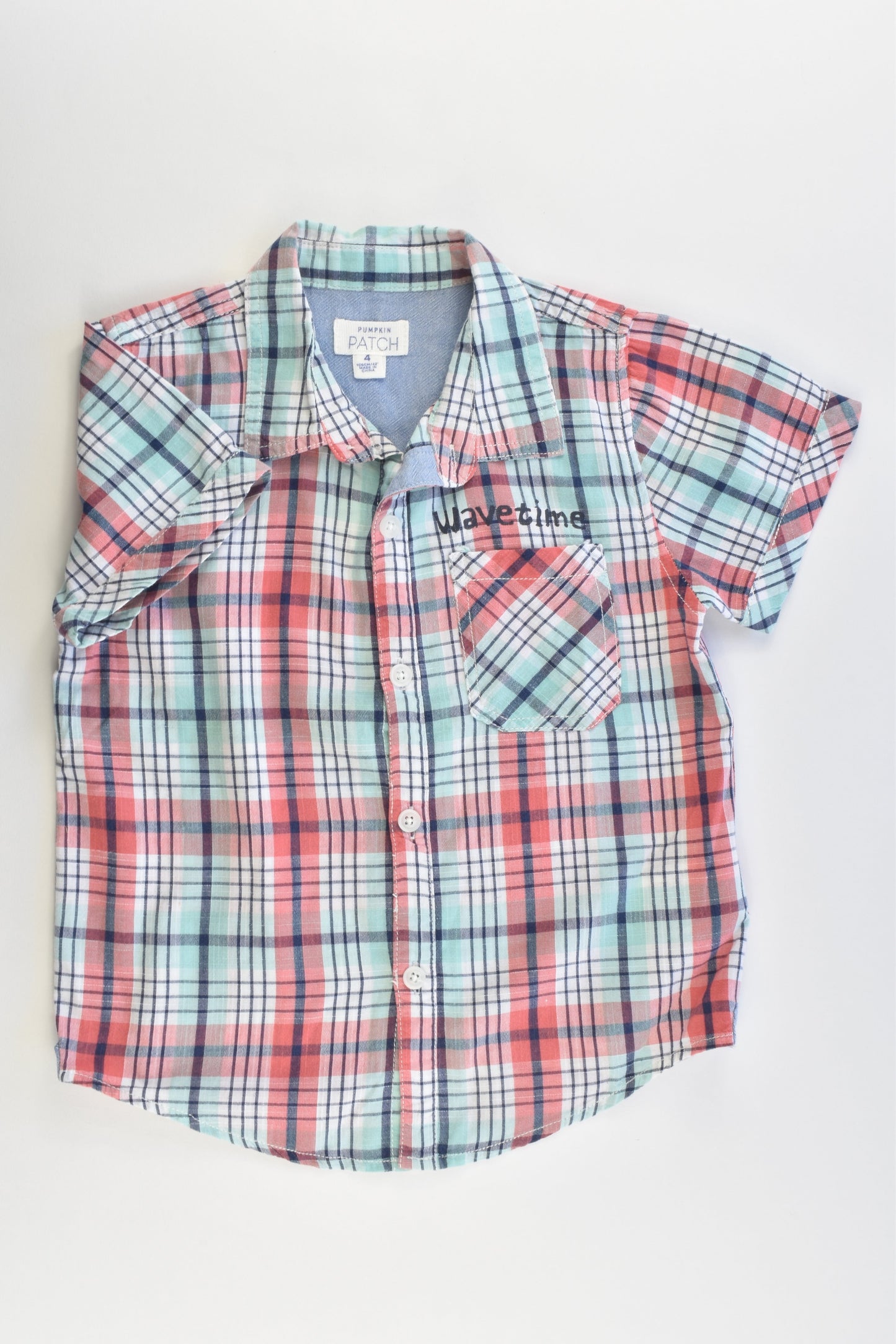 Pumpkin Patch Size 4 'Wave Time' Checked Collared Shirt