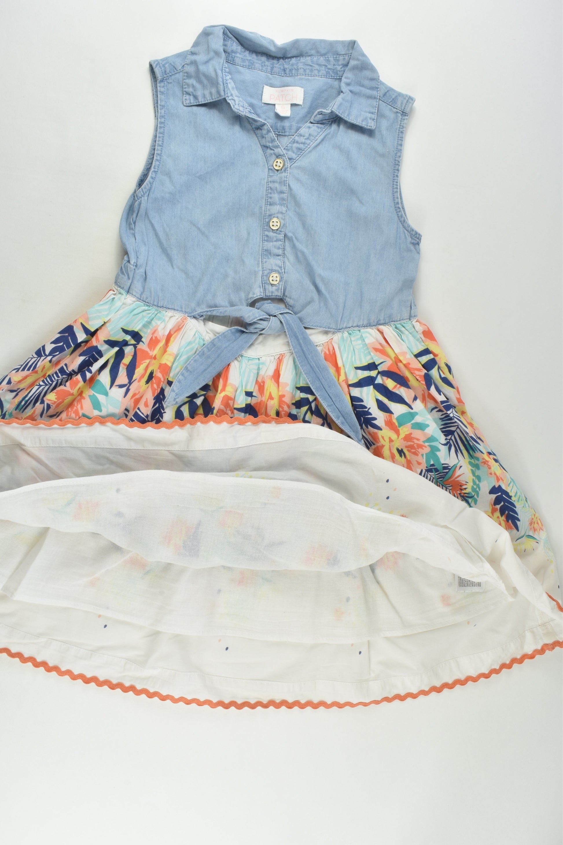 Pumpkin Patch Size 6 Lined Floral/Denim Dress