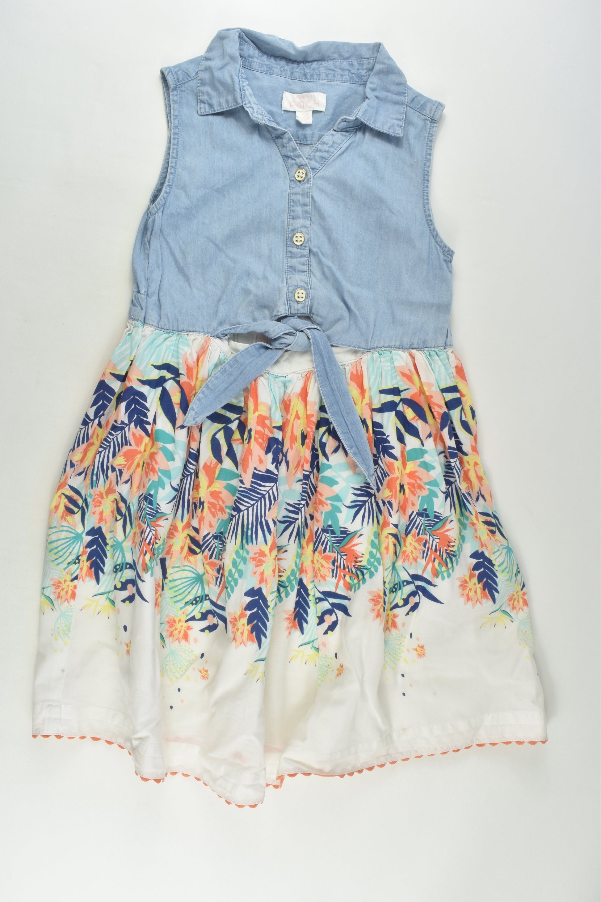 Pumpkin Patch Size 6 Lined Floral/Denim Dress
