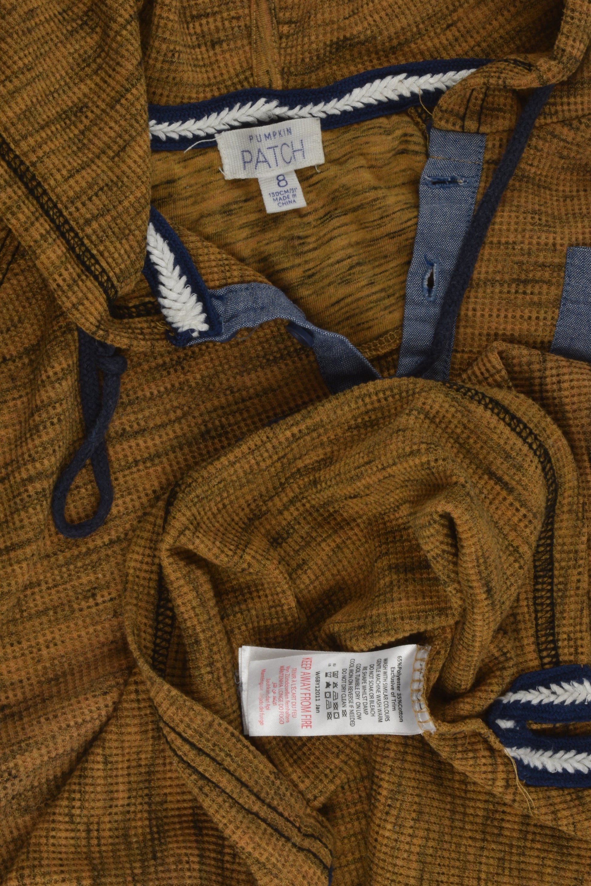 Pumpkin Patch Size 8 Hooded Waffle Top