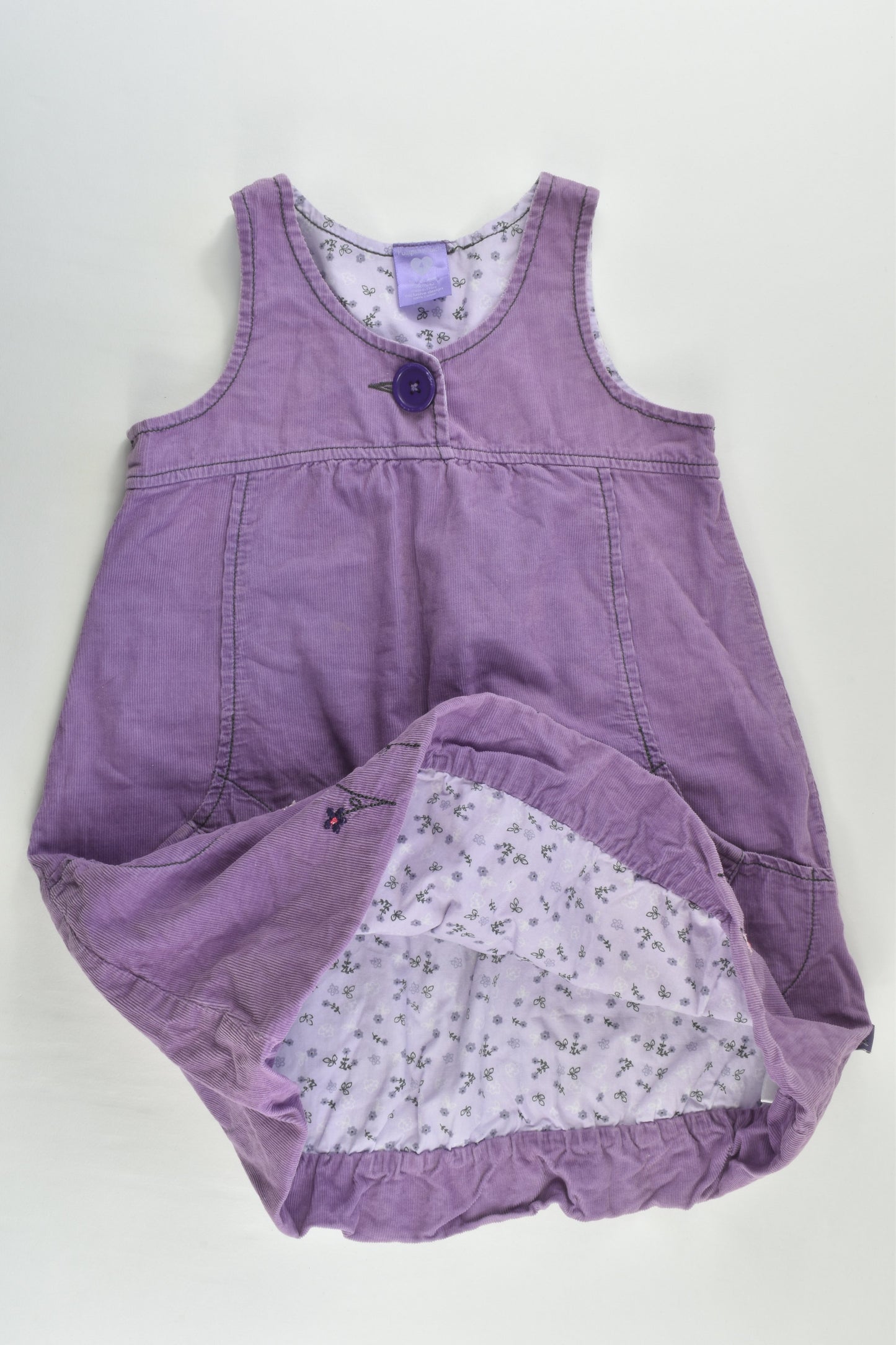 Pumpkin Patch Sze 4 Lined Cord Dress with Floral Embroidery