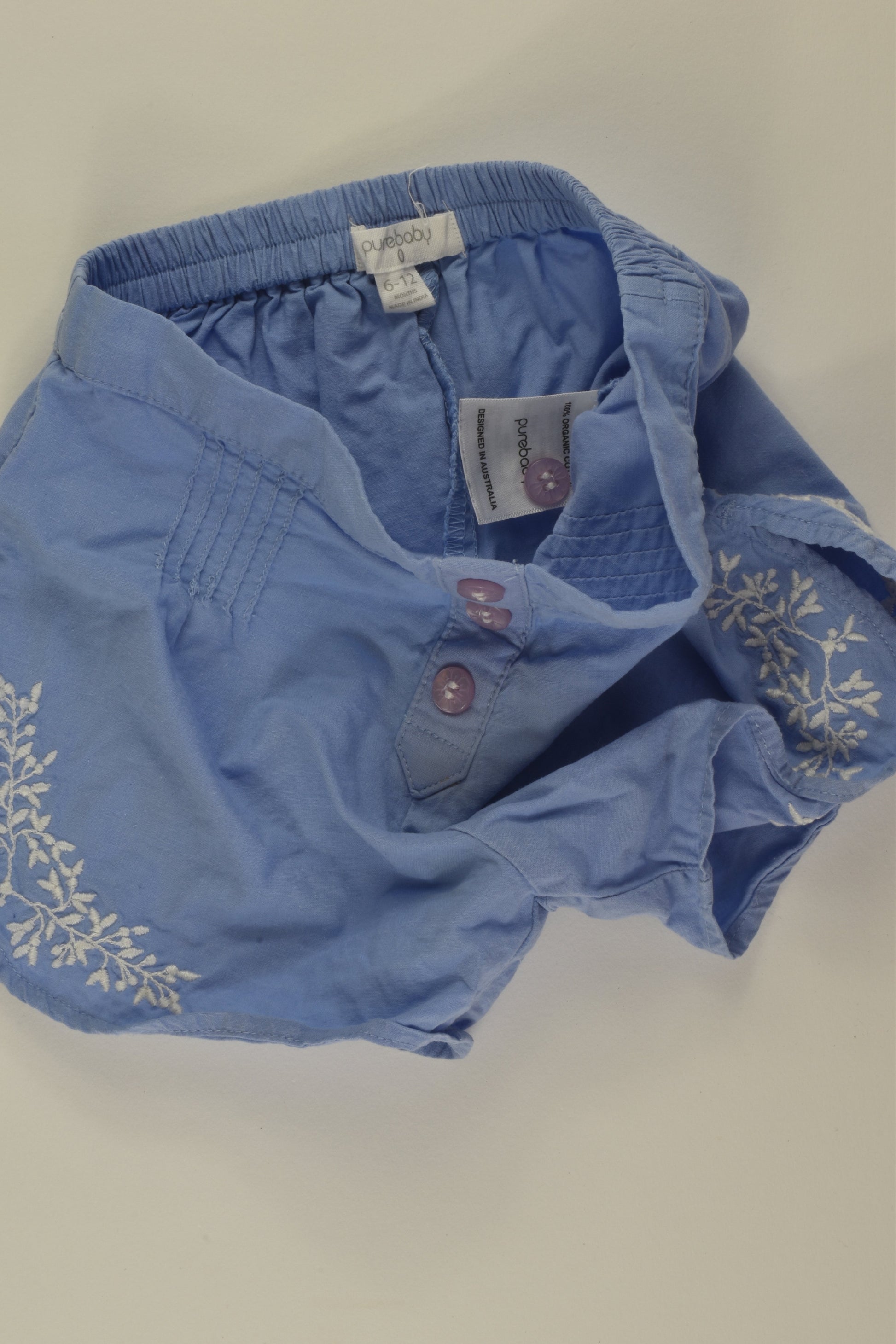 Purebaby Size 0 Embroidery Shorts