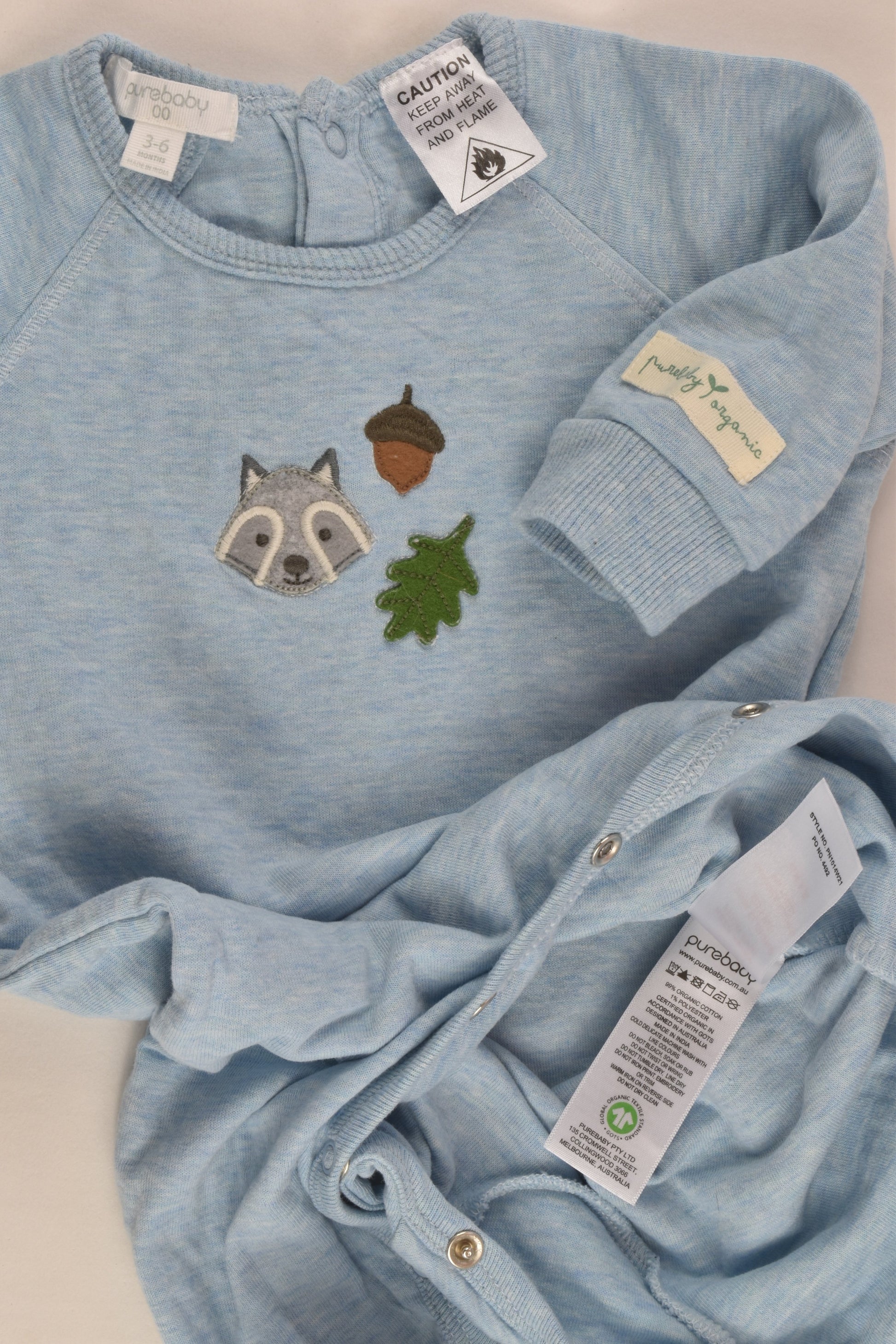 Purebaby Size 00 Acorn and more Organic Footed Romper