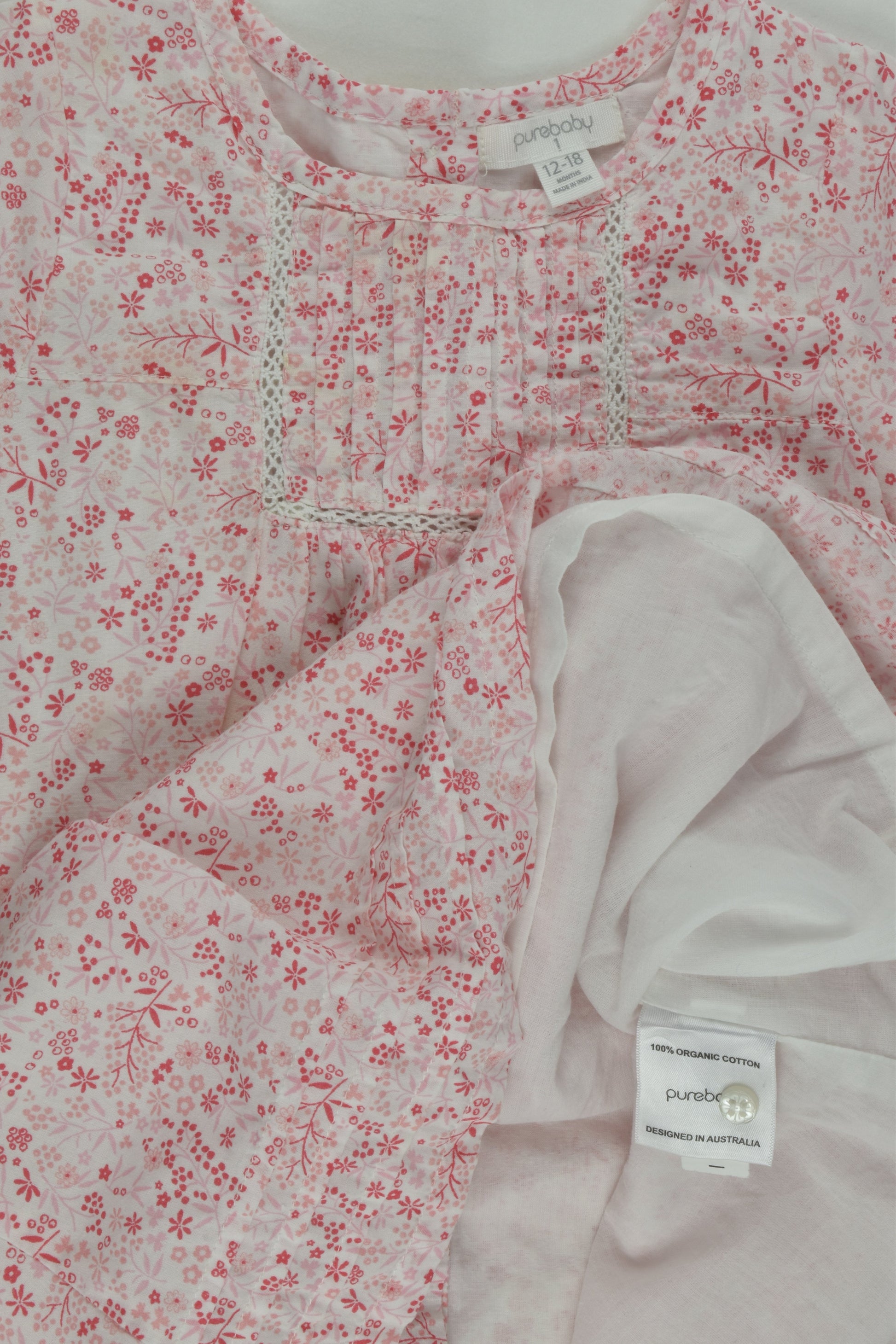 Purebaby Size 1 Lined Floral Dress