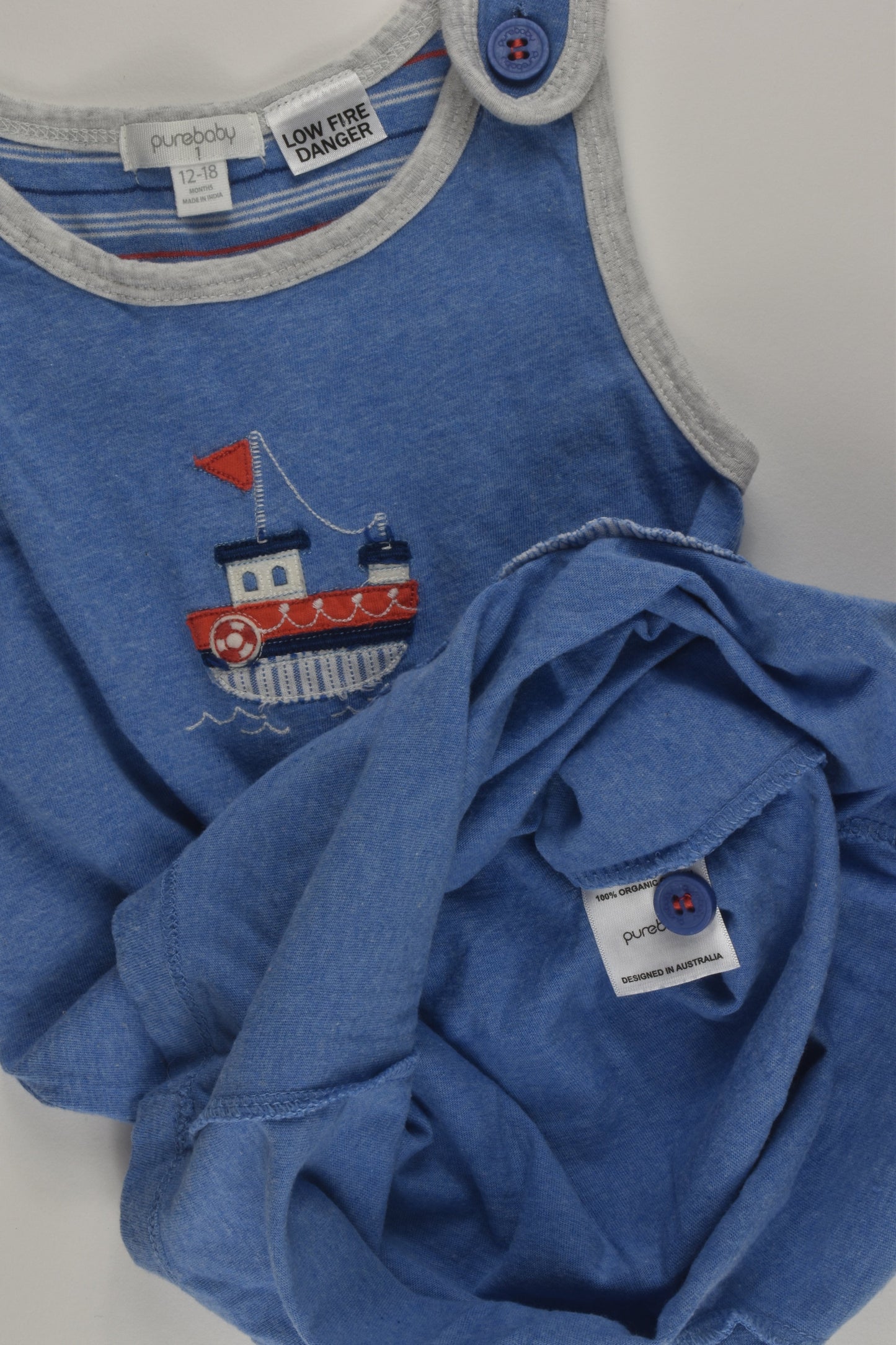 Purebaby Size 1 Short Nautical Overalls