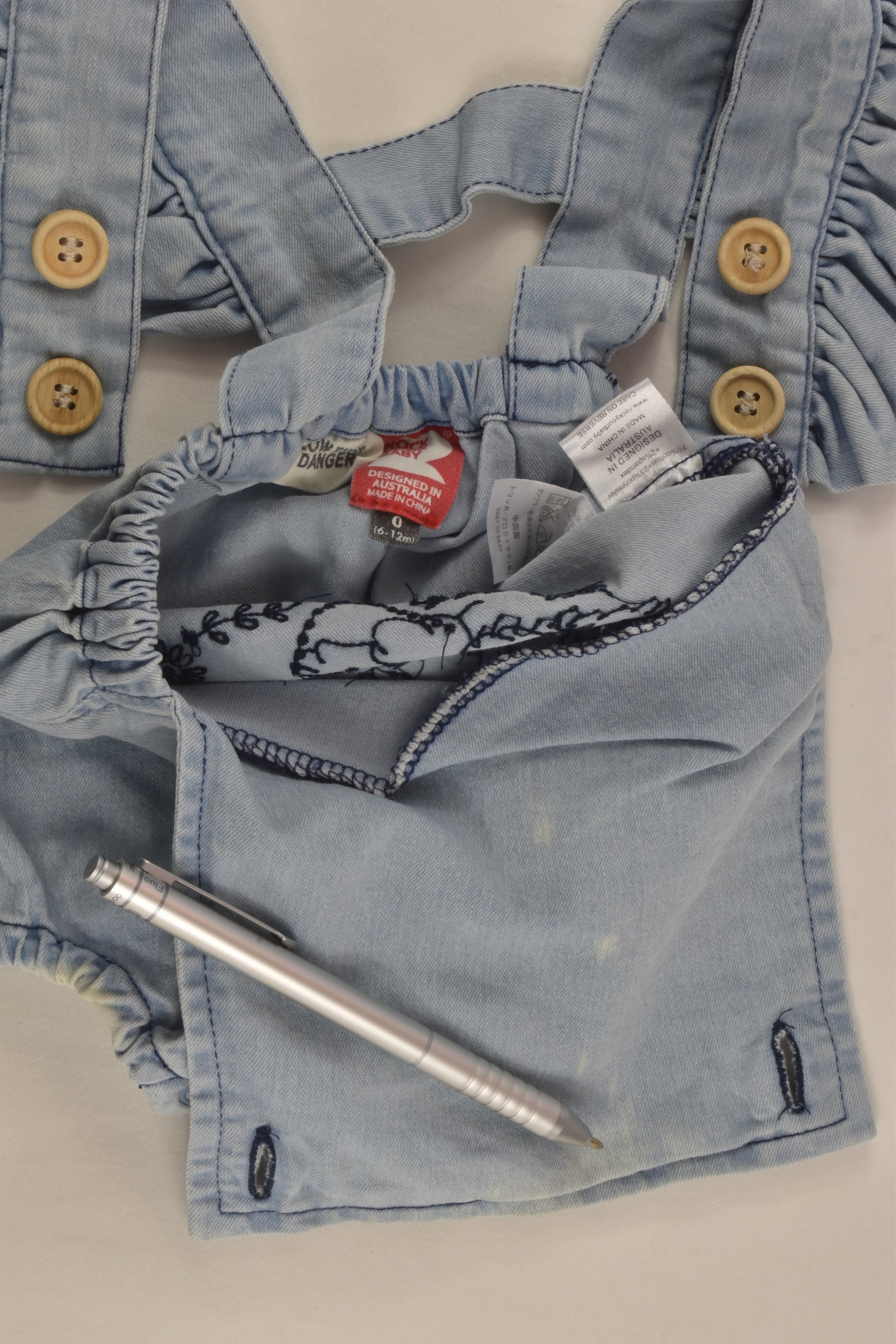 Rock Your Baby Size 0 Kitty Denim Bubble Romper