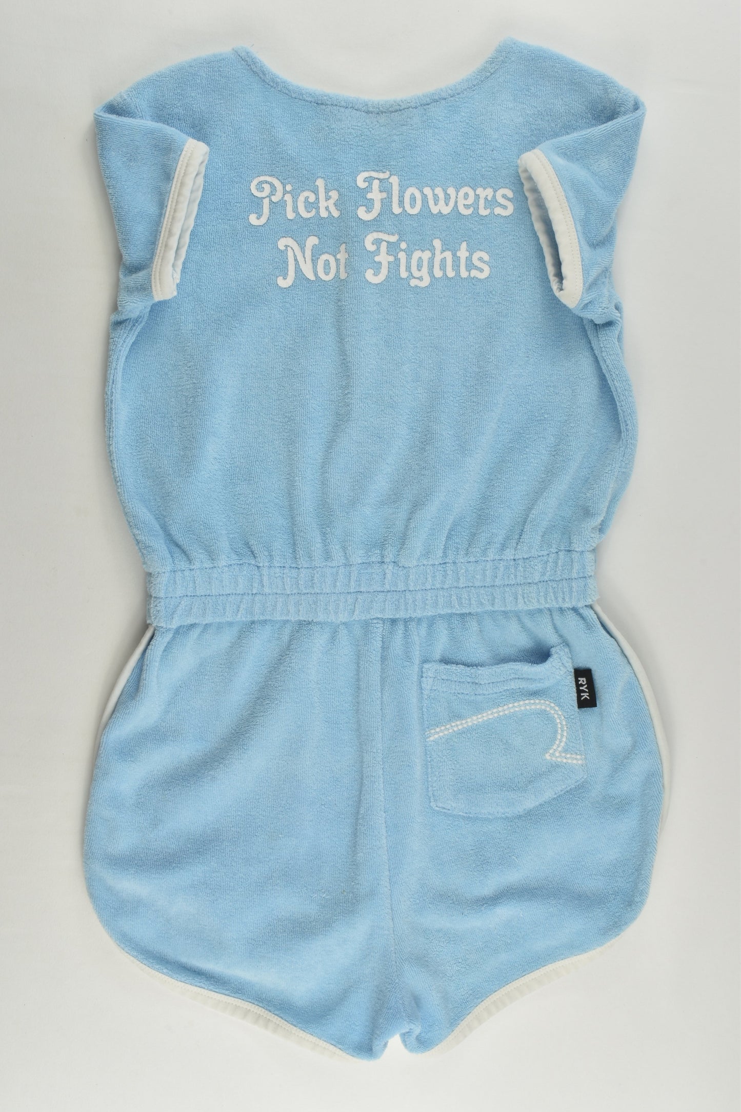 Rock Your Kid Size 5 'Pick Flowers Not Fights' Terry Playsuit