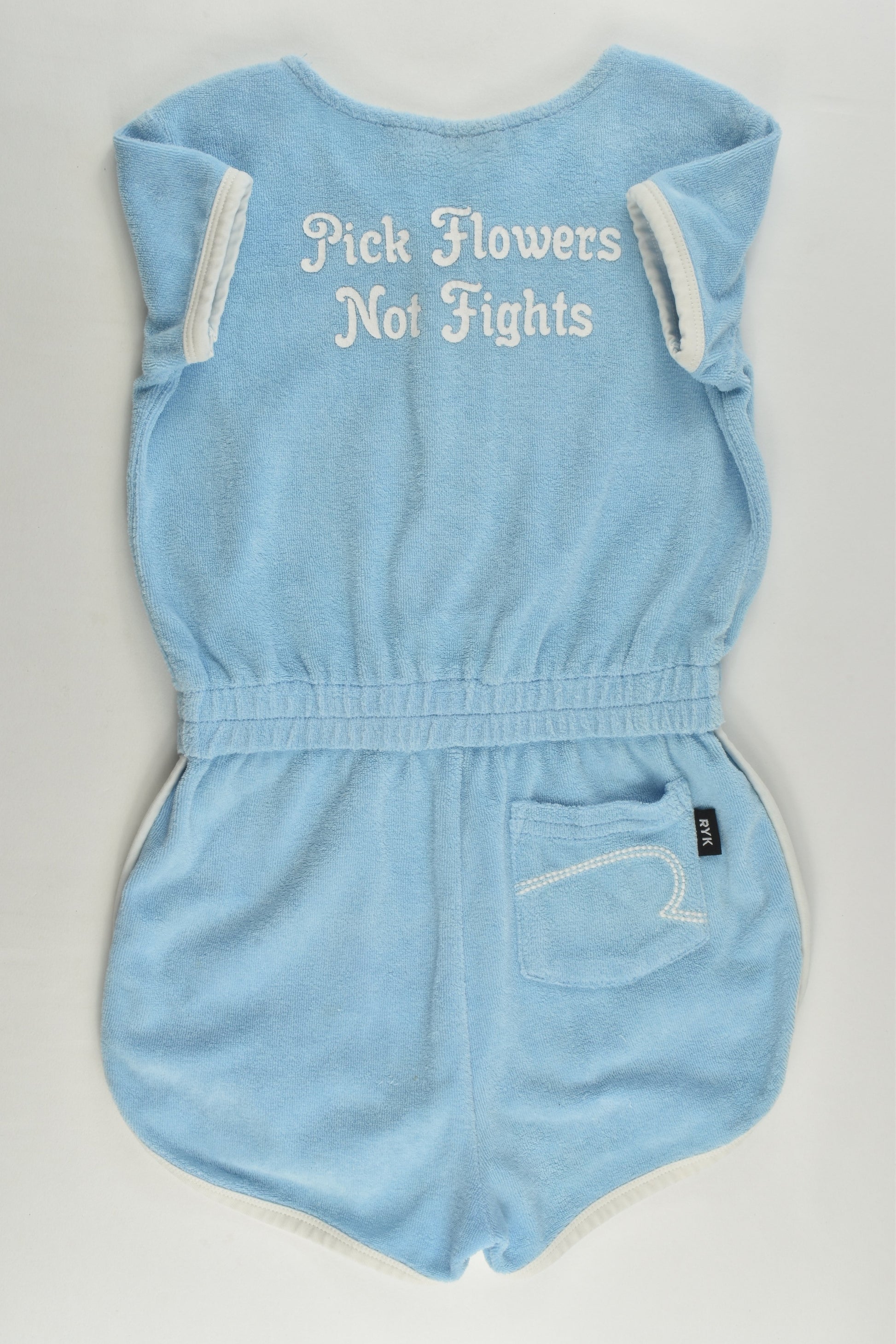 Rock Your Kid Size 5 'Pick Flowers Not Fights' Terry Playsuit