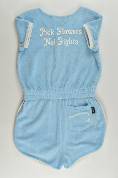 Rock Your Kid Size 5 'Pick Flowers Not Fights' Terry Playsuit