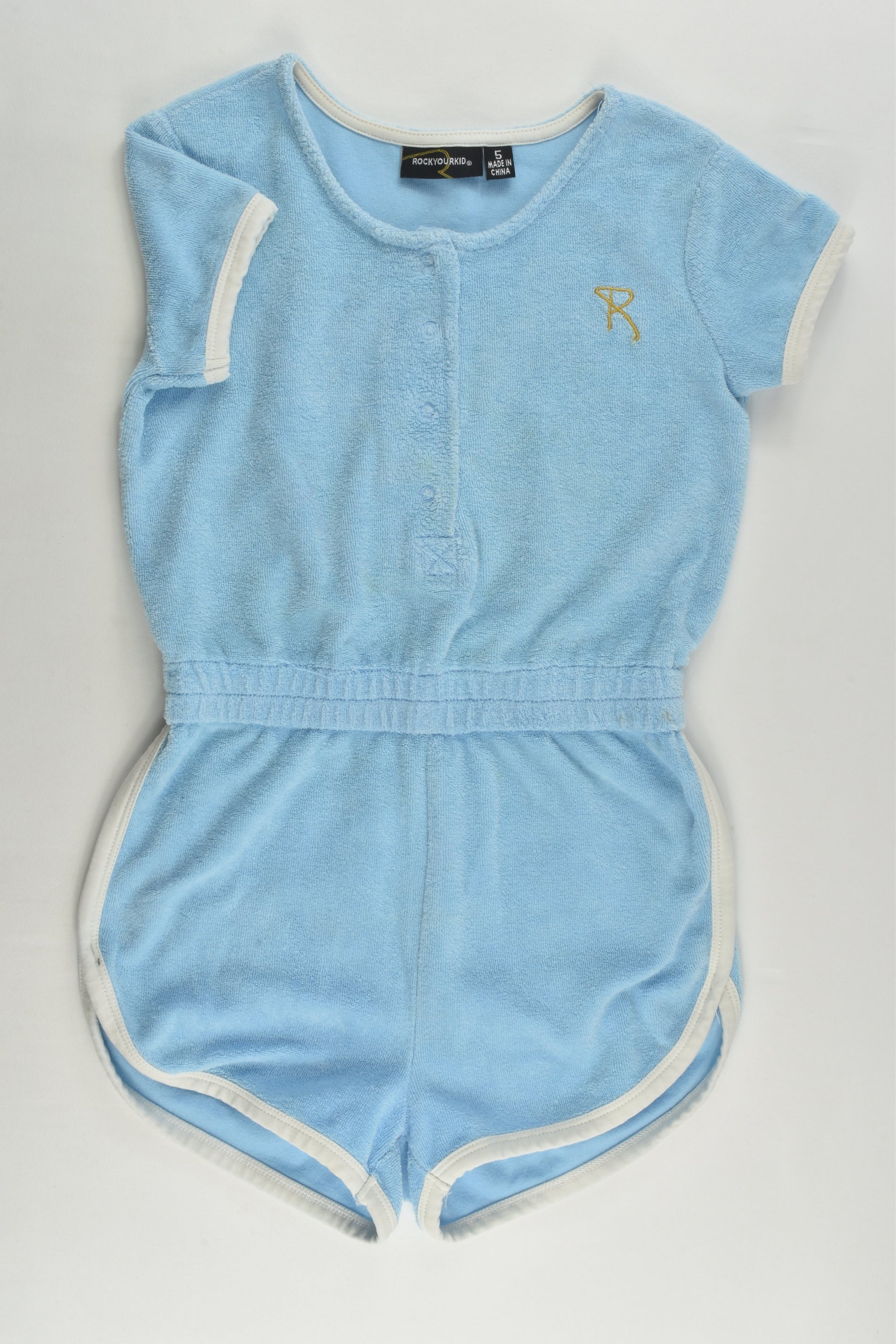 Rock Your Kid Size 5 'Pick Flowers Not Fights' Terry Playsuit
