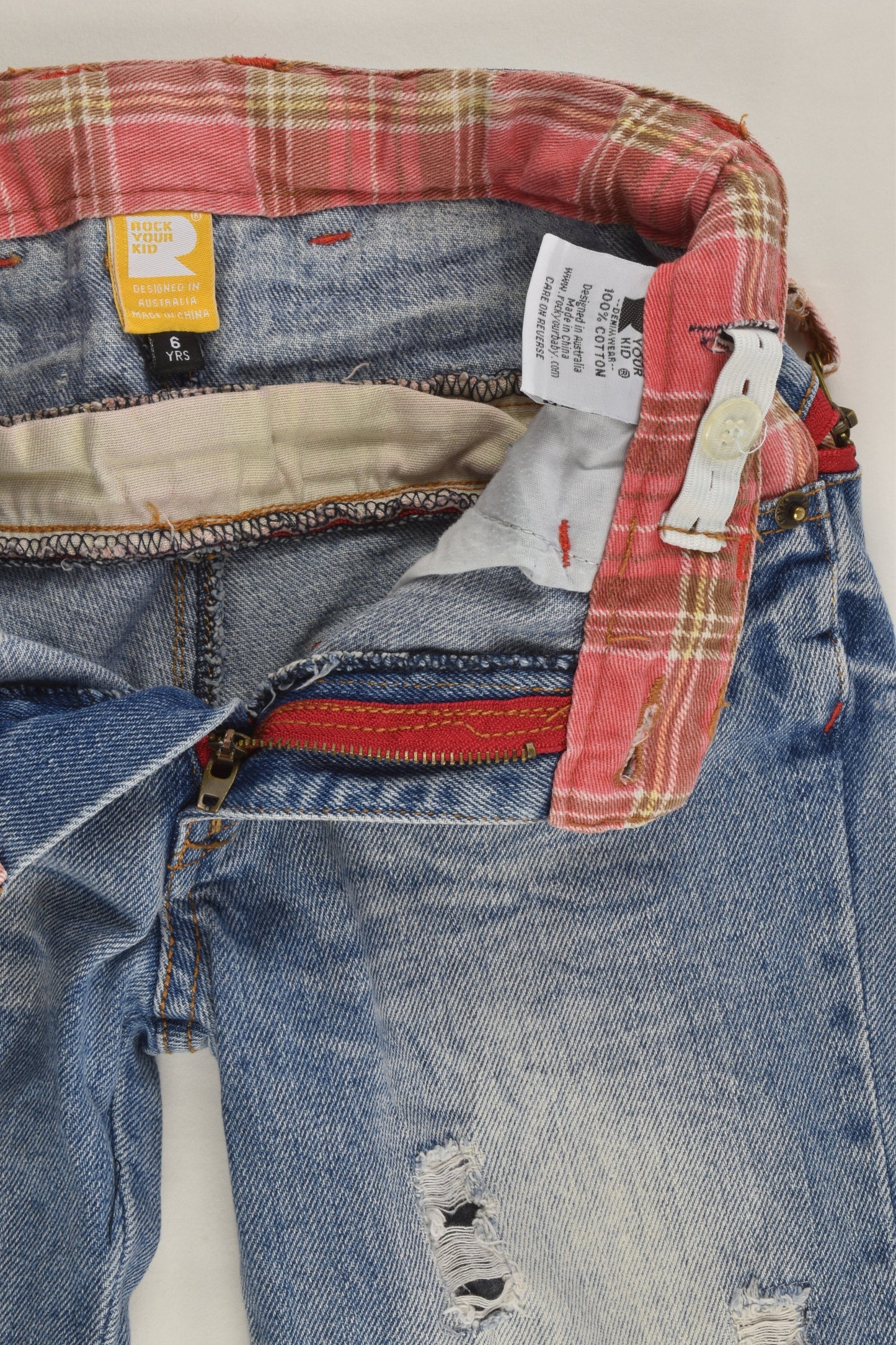 Rock Your Kid Size 6 Denim Pants with Checked Details