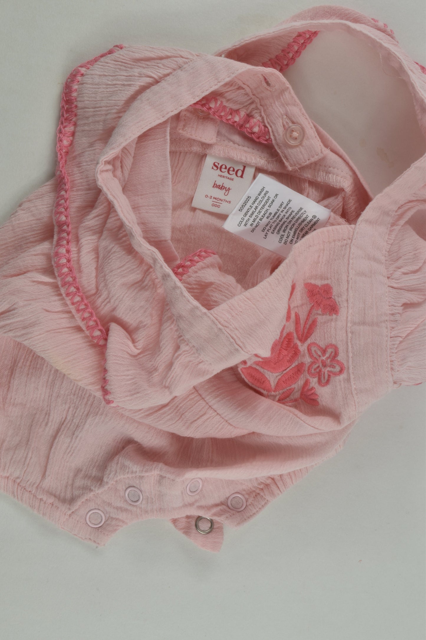 Seed Heritage Size 000 Muslin Embroidery Romper