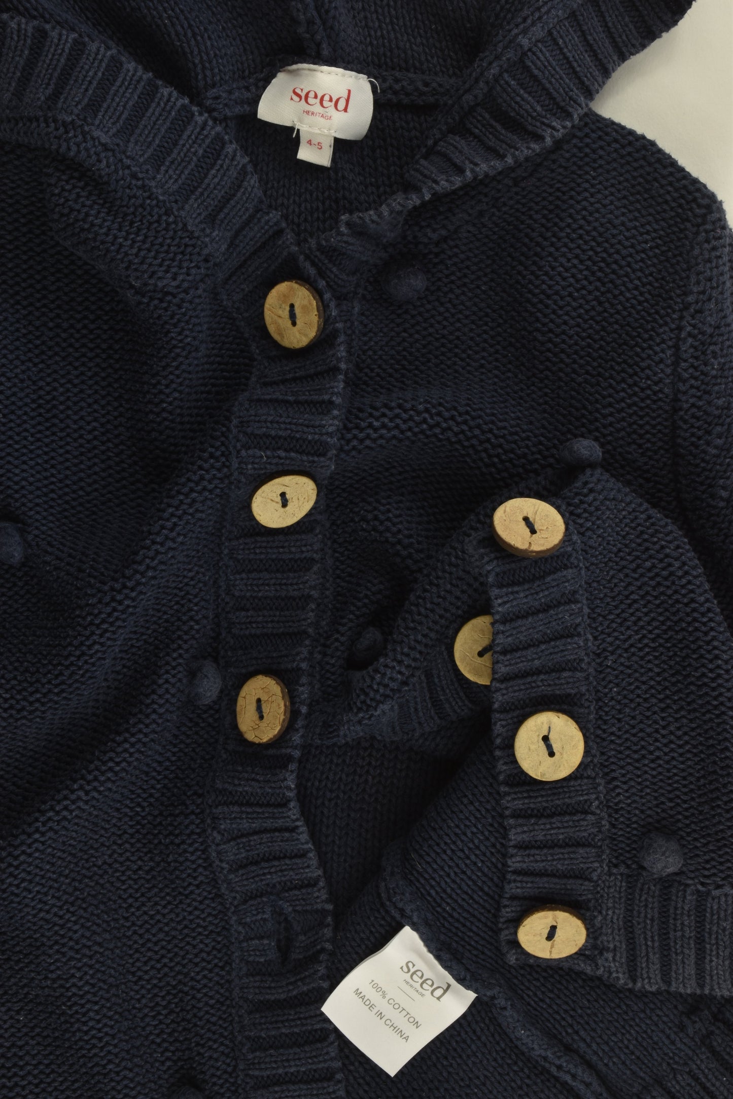 Seed Heritage Size 4-5 Pom Pom Long Hooded Cardigan