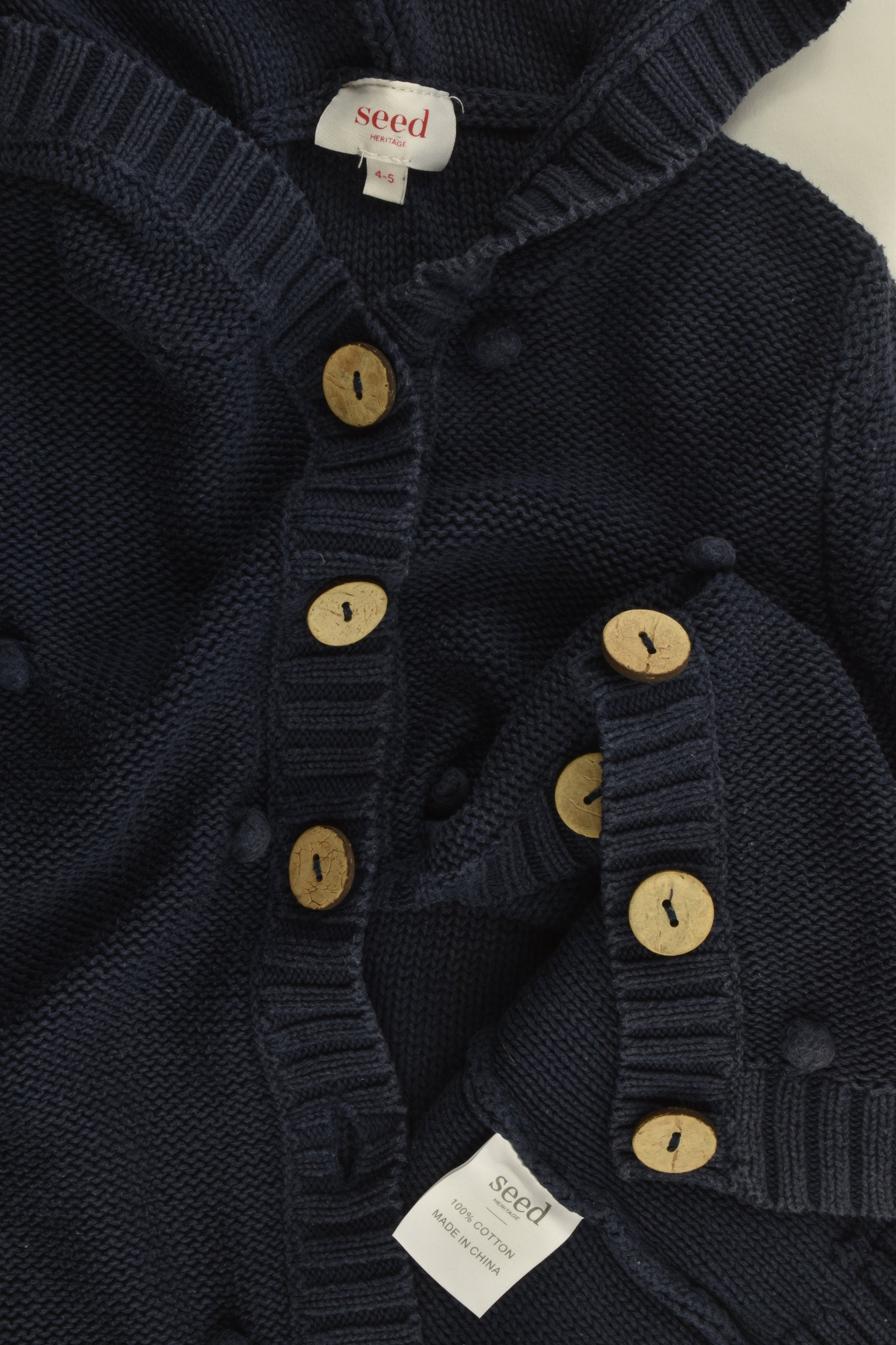 Seed Heritage Size 4-5 Pom Pom Long Hooded Cardigan