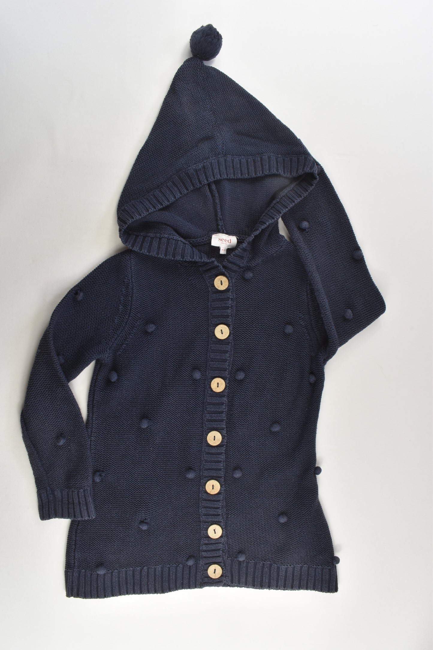 Seed Heritage Size 4-5 Pom Pom Long Hooded Cardigan