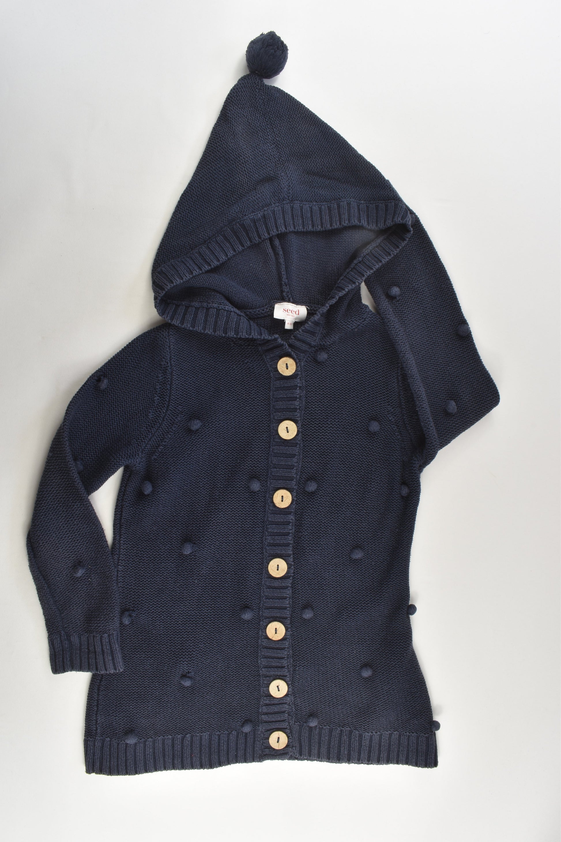 Seed Heritage Size 4-5 Pom Pom Long Hooded Cardigan