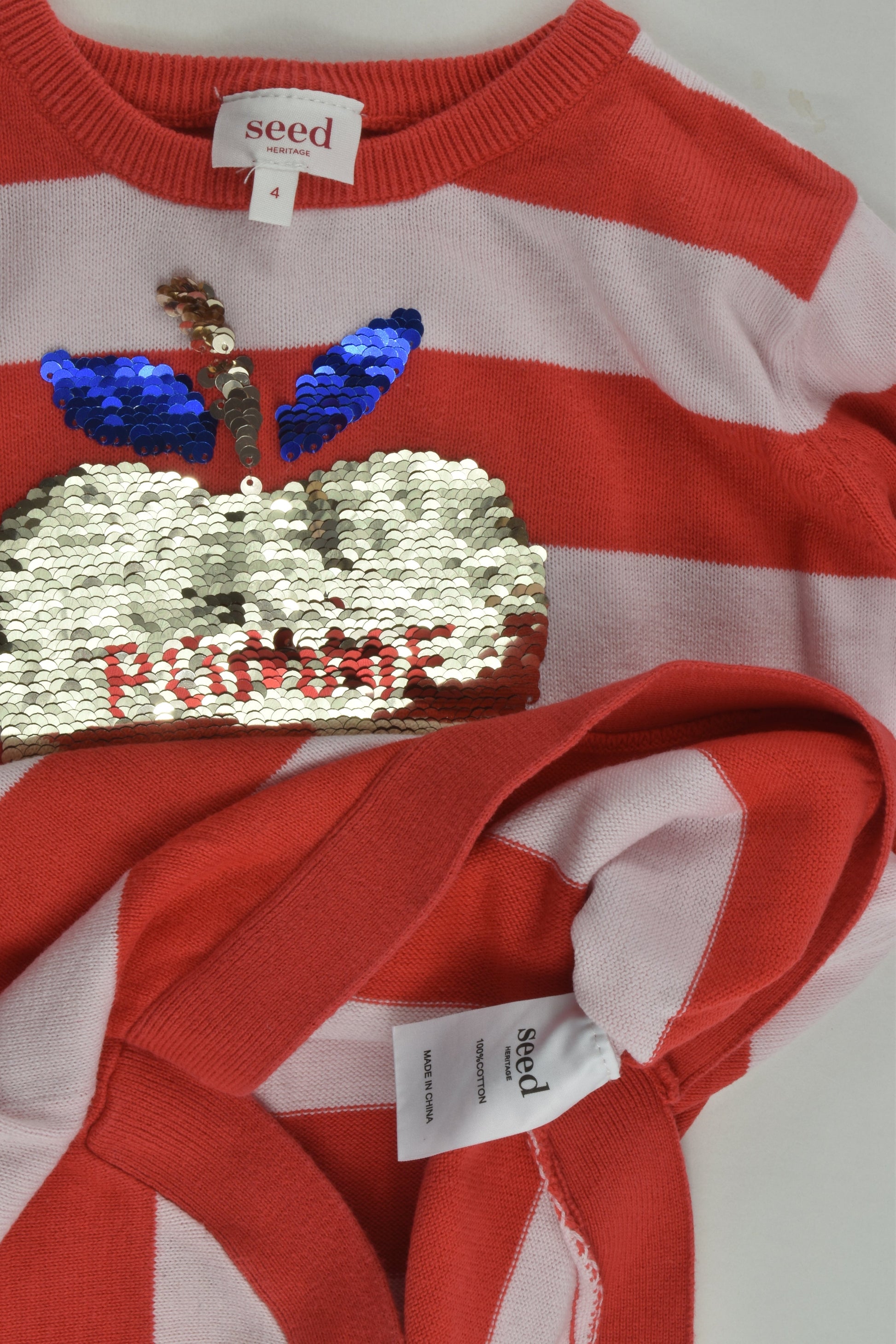 Seed Heritage Size 4 Apple Sequins Knit Jumper