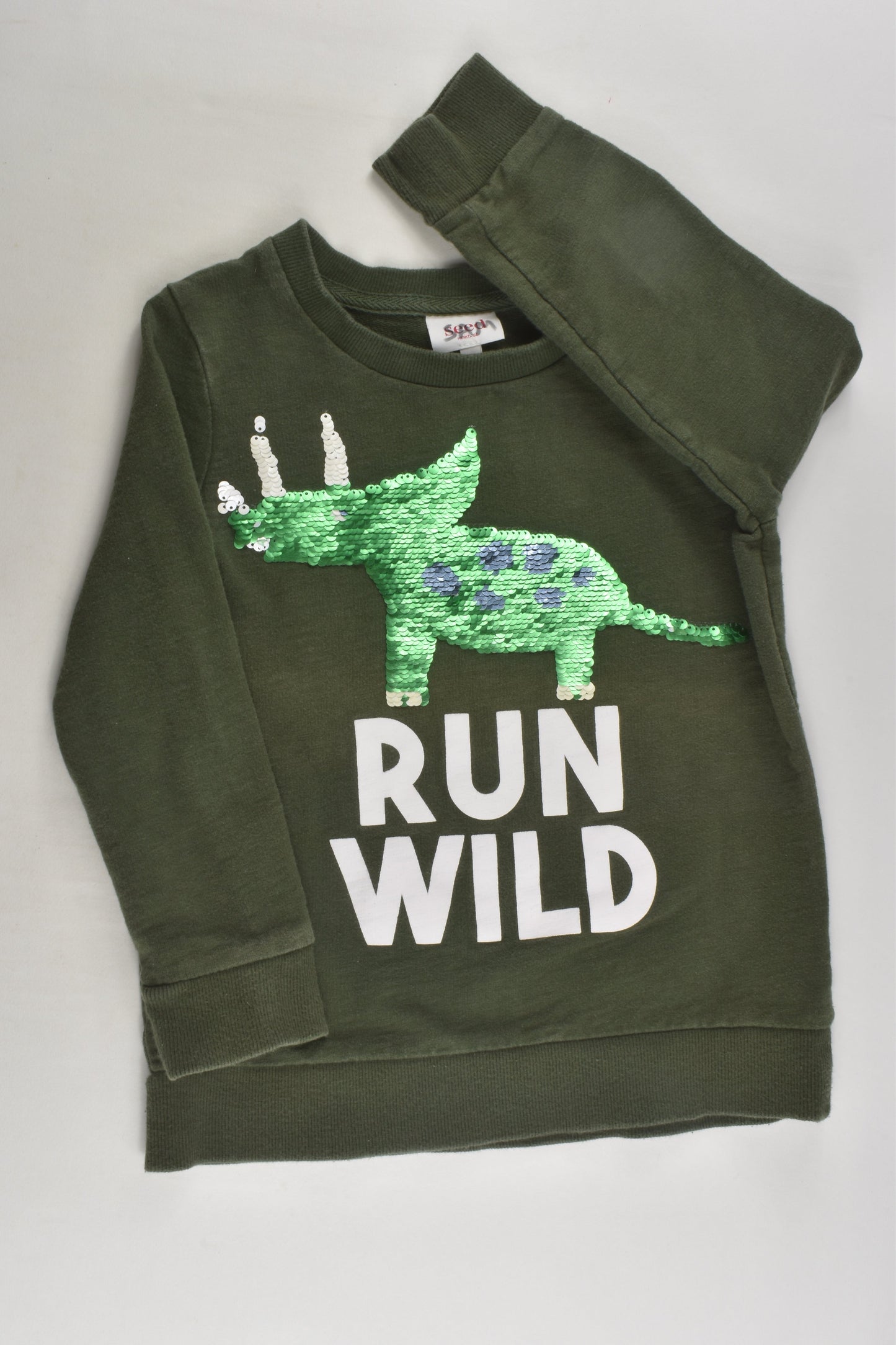 Seed Heritage Size 5 Dinosaur Reversible Sequins Sweater