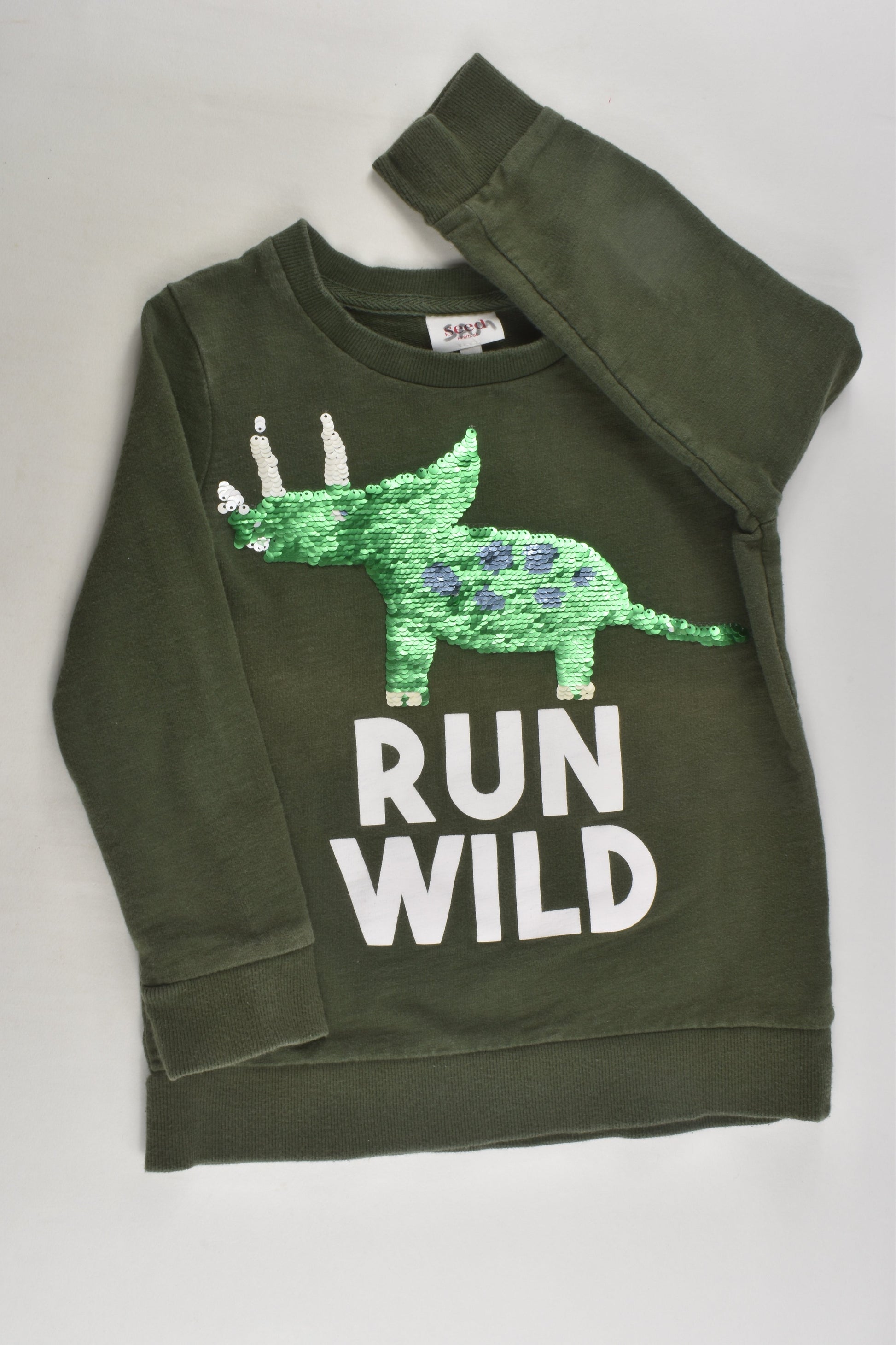 Seed Heritage Size 5 Dinosaur Reversible Sequins Sweater
