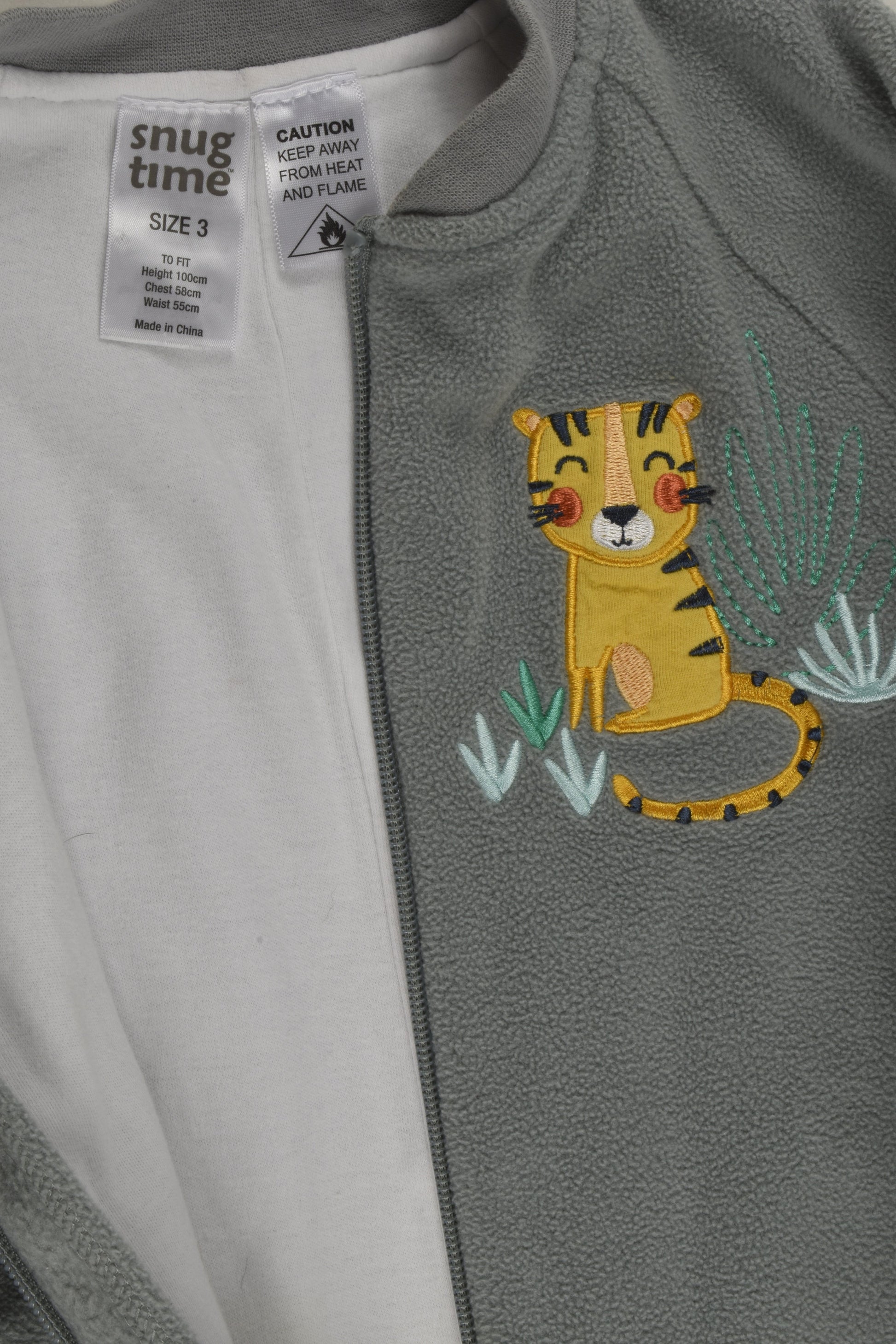 Snugtime Size 3 Tiger Lined Fleece Sleep Suit