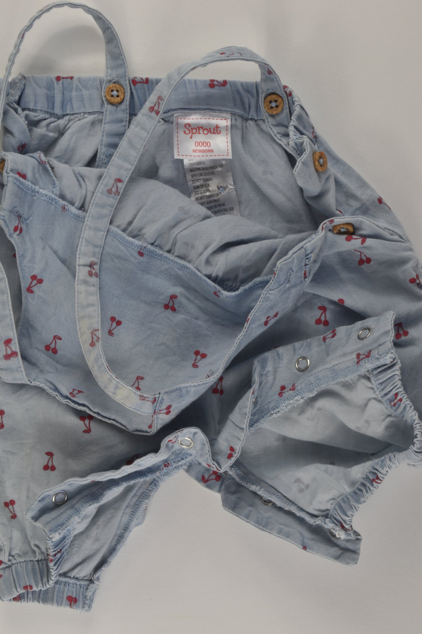 Sprout Size 0000 Cherries Lightweight Denim Overalls