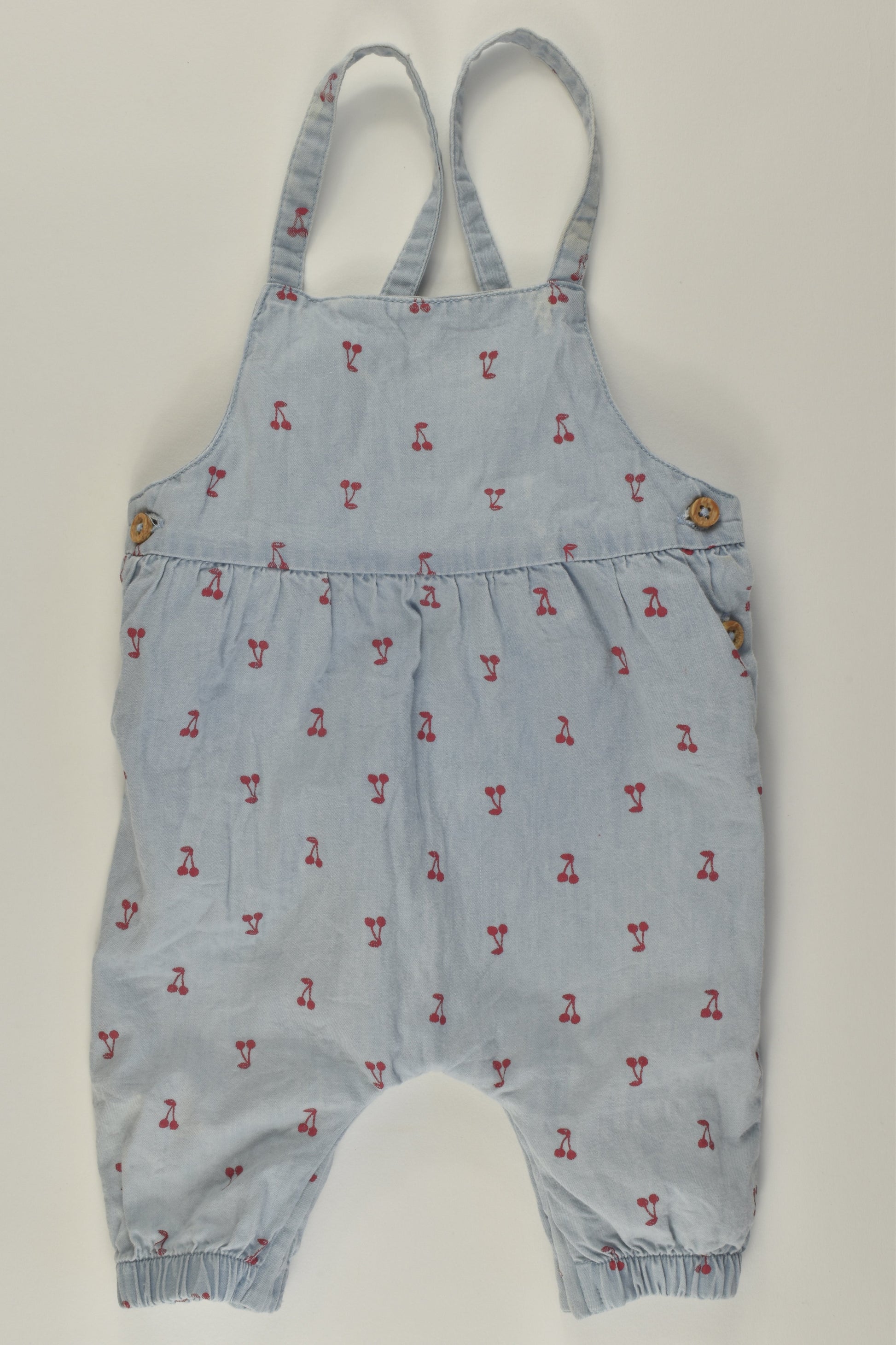 Sprout Size 0000 Cherries Lightweight Denim Overalls