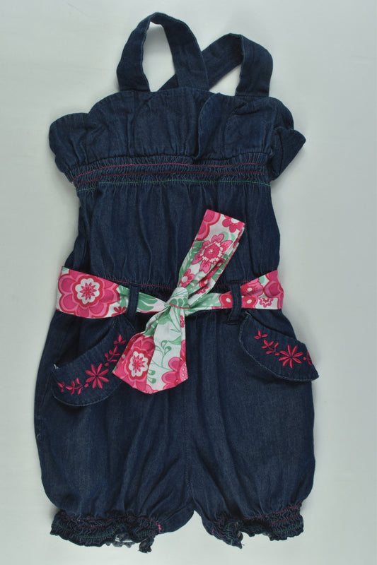 Sprout Size 2 Short Denim Playsuit with Floral Belt